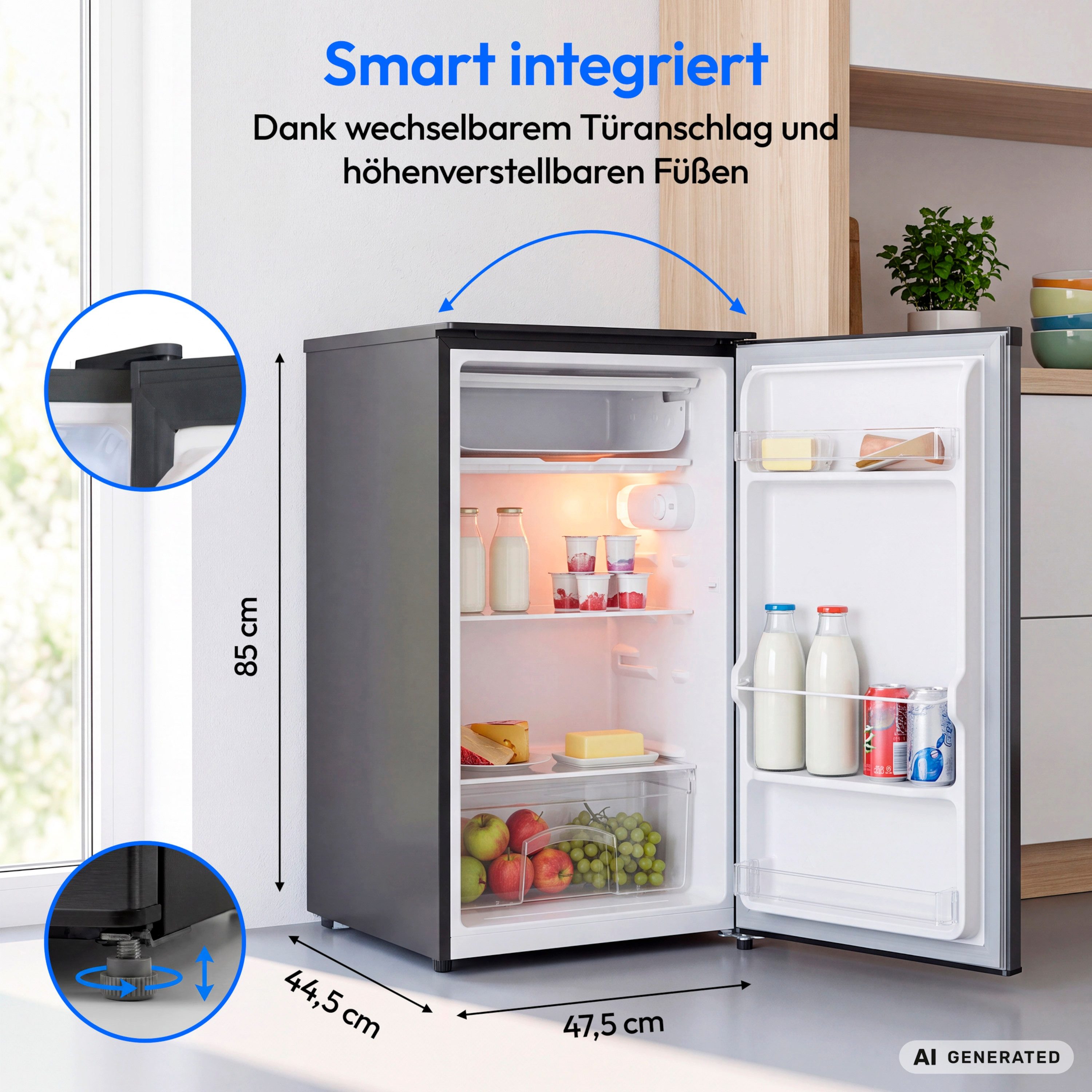Medion® Kühlschrank MD370033, 85 cm hoch, 47.5 cm breit, 90L Gesamt-Nutzinhalt, Inverter Kompressor Technologie – Bild 2 von 5