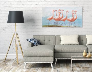 KUNSTLOFT Gemälde Flamingoclique 120x60 cm, Leinwandbild 100% HANDGEMALT Wandbild Wohnzimmer