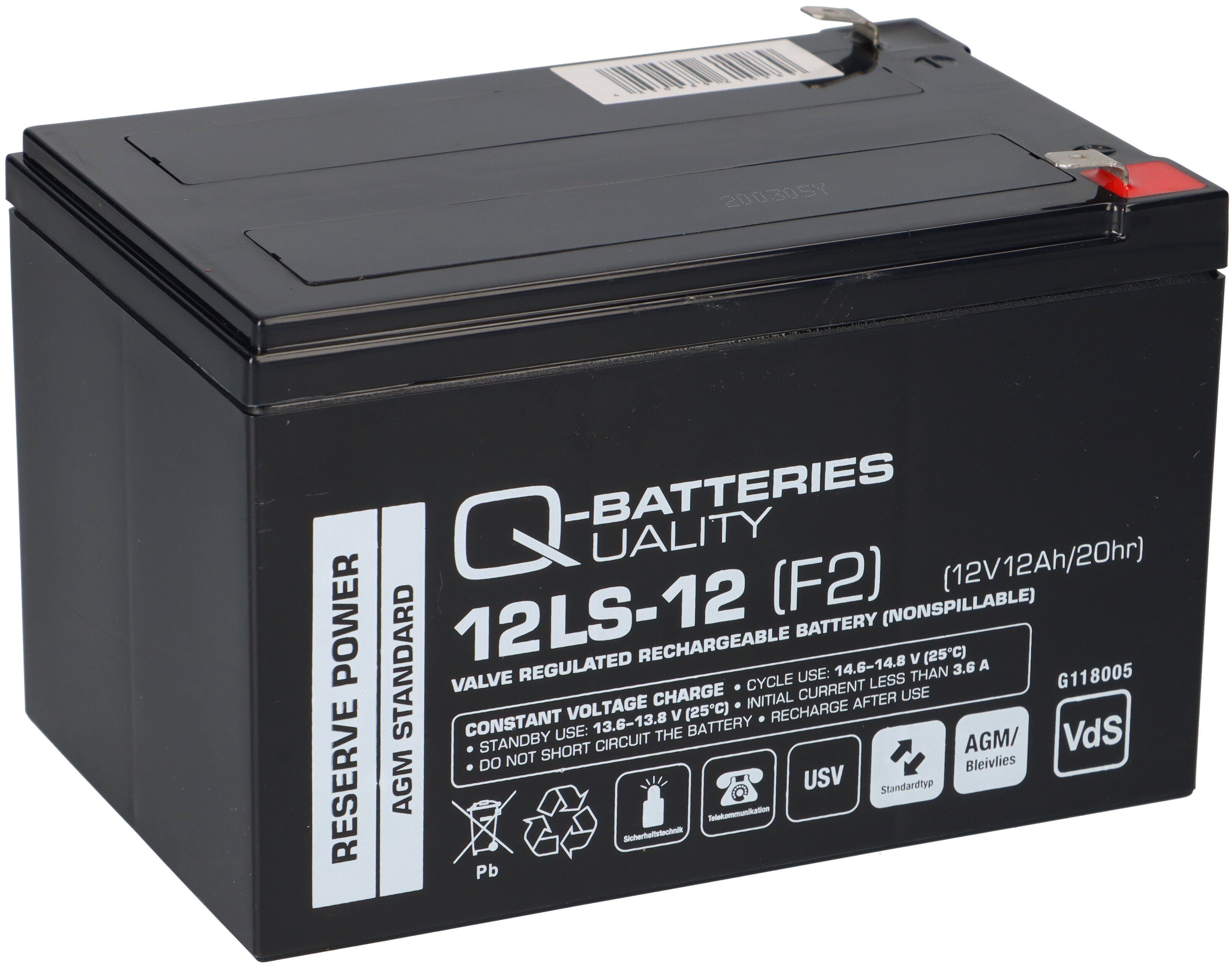 Q-Batteries Q-Batteries 12LS-12 F2 12V 12Ah Blei-Vlies-Akku / AGM VRLA mit VdS Bleiakkus