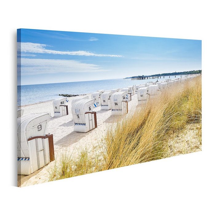 islandburner Leinwandbild Bild auf Leinwand Blick von einer Düne auf Strandkörbe Wandbild Poster