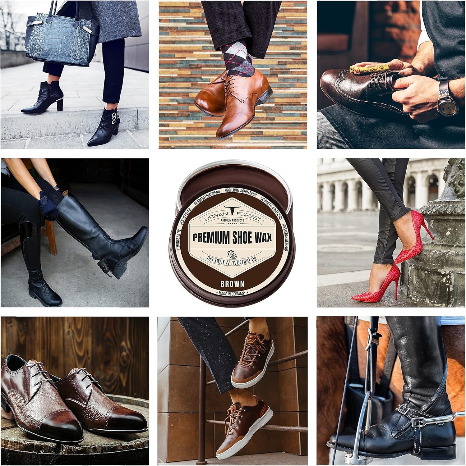 URBAN FOREST Schuhcreme Schuhwachs Braun mit Bienenwachs & Avocado-Öl 150ml Schuhcreme