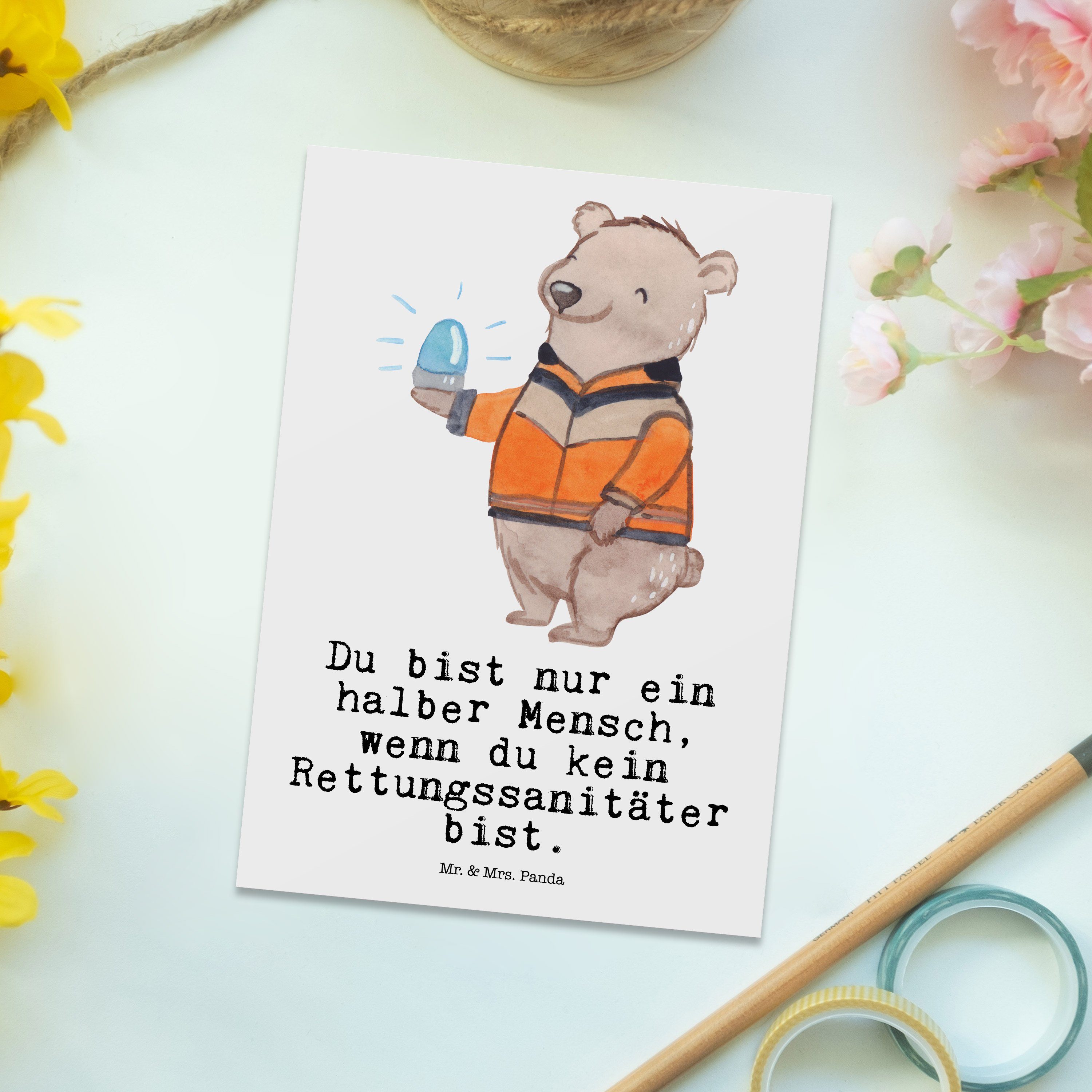 Mr. & - Dankeschön, Panda - Abschied, Postkarte E Herz Weiß mit Geschenk, Rettungssanitäter Mrs