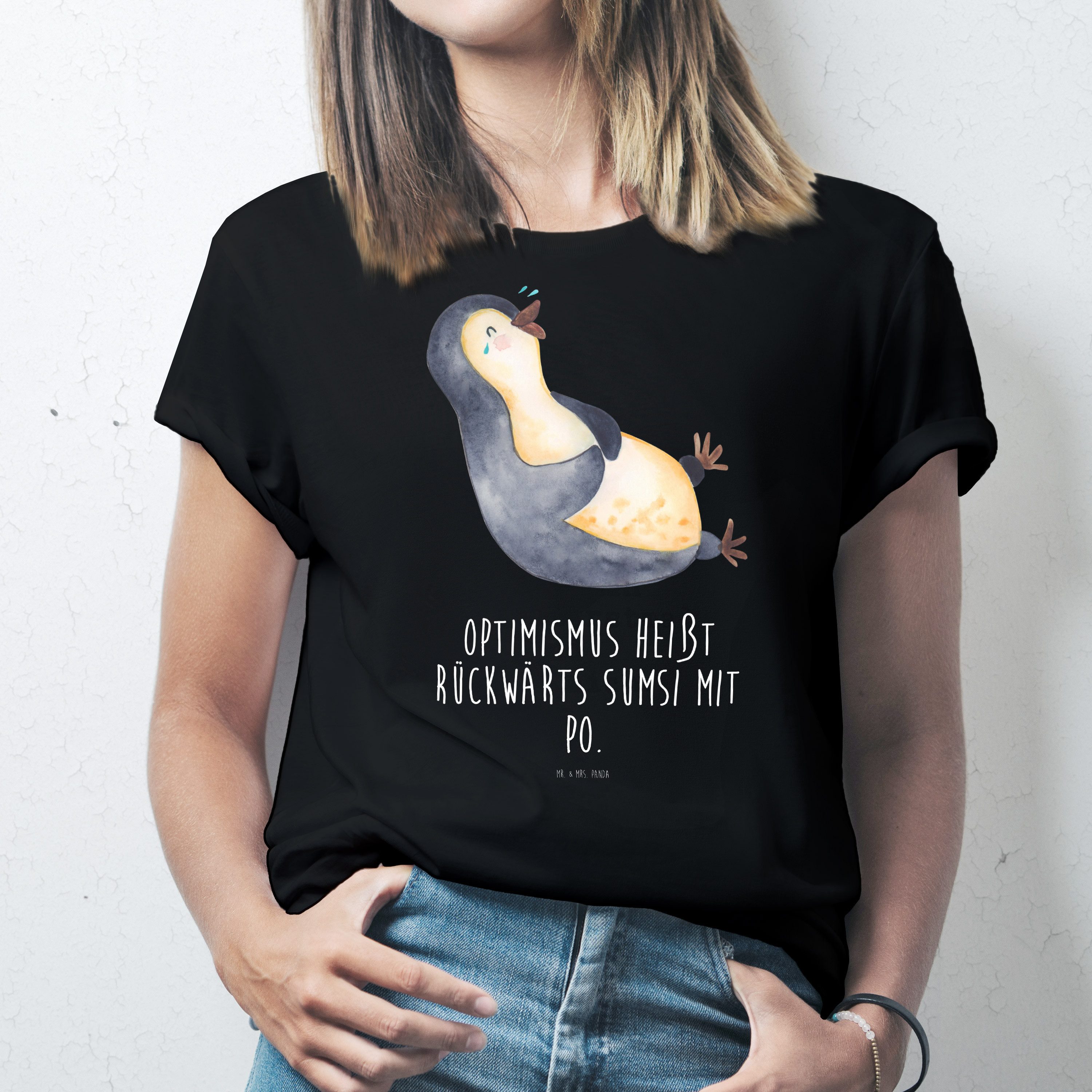 Mr. & Mrs. Panda T-Shirt Pinguin Lachen, S T-Shirt, Schwarz, Funny, Lachen, T-Shirt, Tshirt, m (Packung) Optimismus Statement-Shirt Statementshirt – Bild 4 von 5