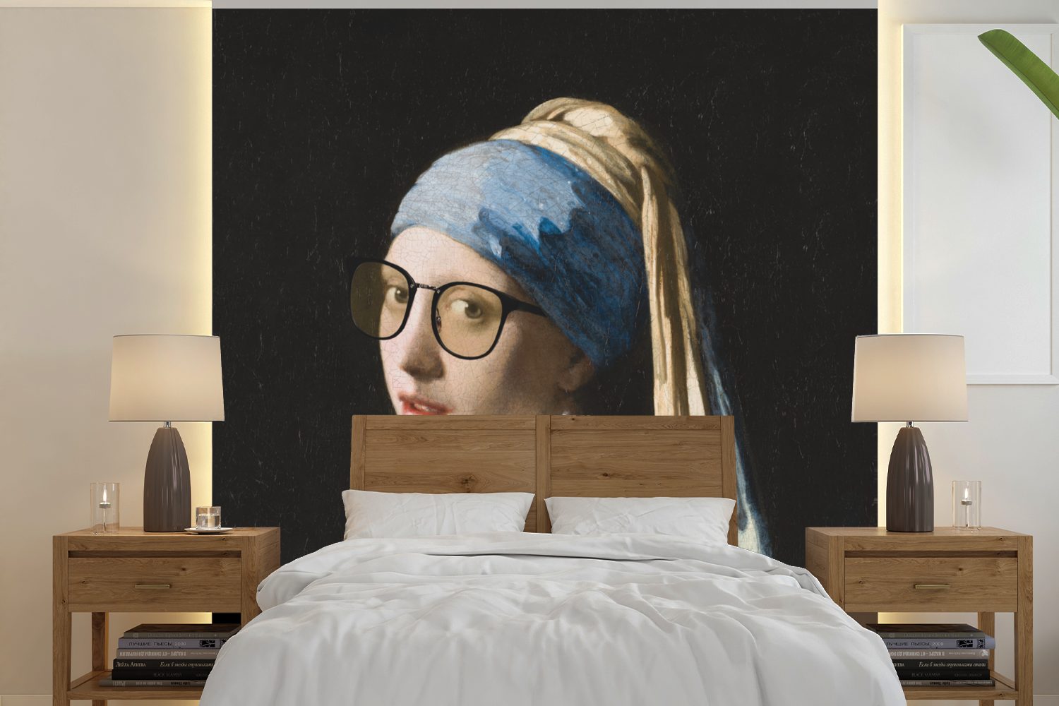 MuchoWow Fototapete Das Mädchen mit dem Perlenohrring - Vermeer - Brillen, Matt, bedruckt, (5 St), Vinyl Tapete für Wohnzimmer oder Schlafzimmer, Wandtapete
