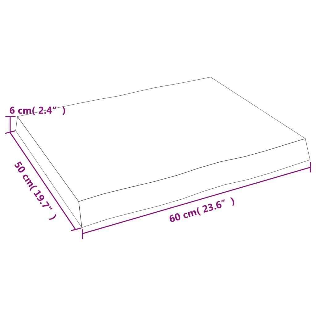 (1 St) 60x50x(2-6) Tischplatte furnicato cm Massivholz Unbehandelt Baumkante