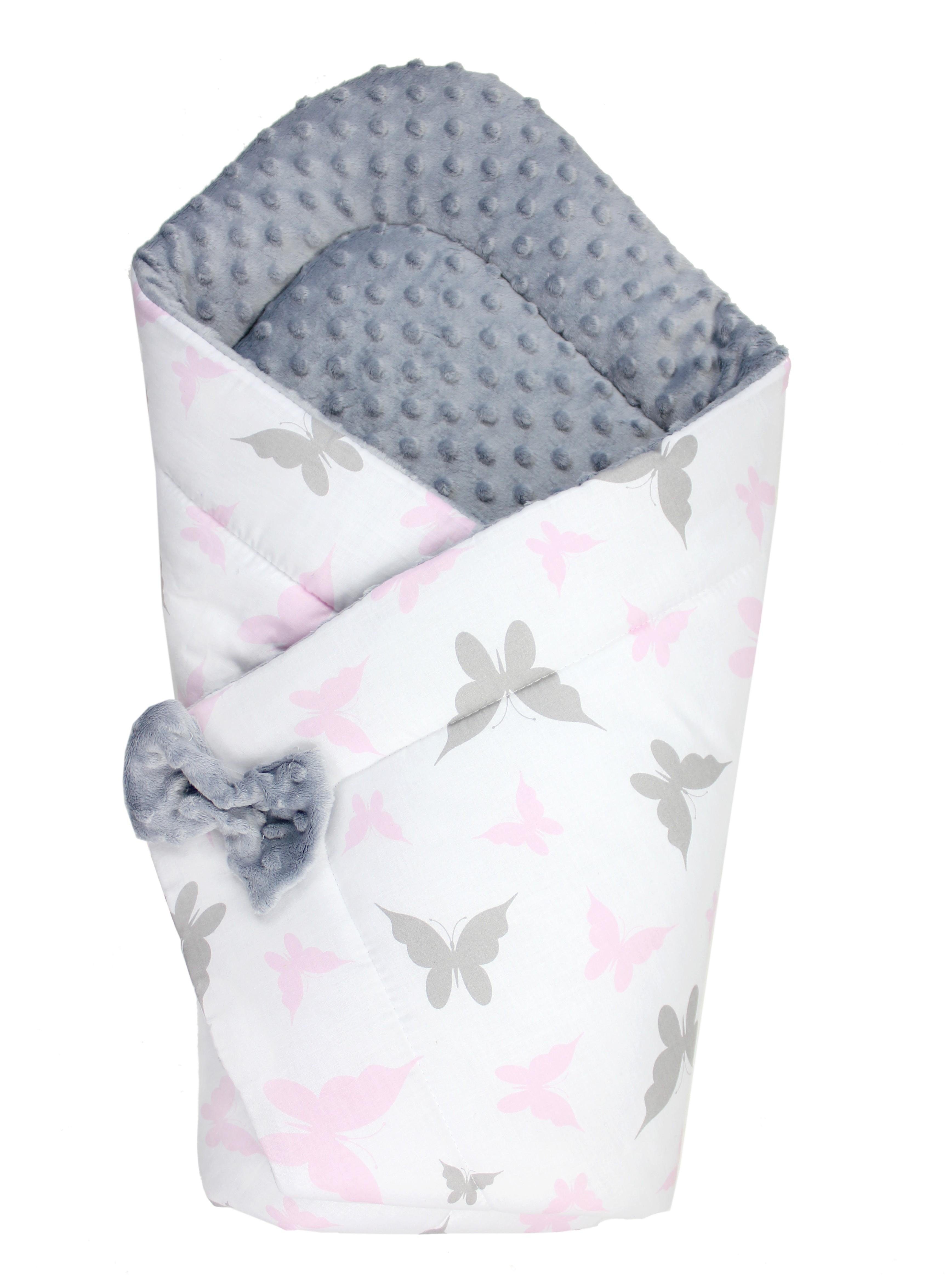 Rosa/Grau Minky, Warm TupTam Winter Schmetterlinge Baby TupTam kuschelig Einschlagdecke Wattiert Einschlagdecke