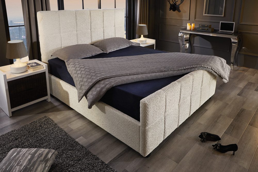 riess-ambiente Boxbett PRESTIGE 180x200cm creme Bouclé – mit Bettkasten & Kopfteil gepolstert (Einzelartikel, 1-St), Teddystoff-Optik, Stauraum unter der Liegefläche, elegantes Design