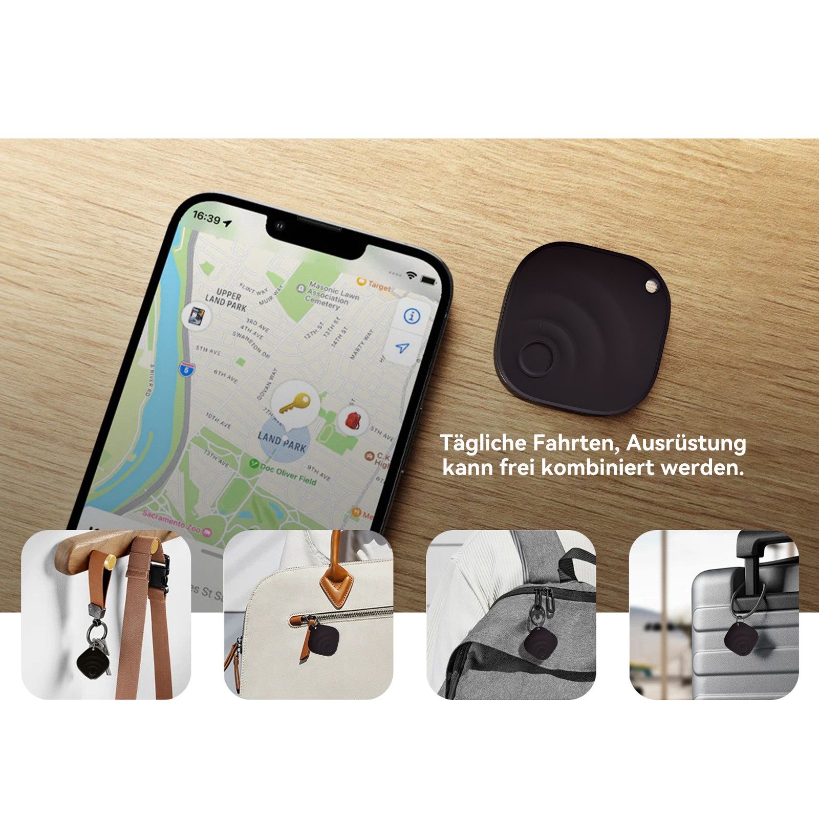 Rayofi Smart Tracker, Bluetooth-Tracker mit iOS and Android-Geräte GPS-Tracker (1 St., fürFahrräder/Gepäck/Haustiere, 100% Datenschutz)