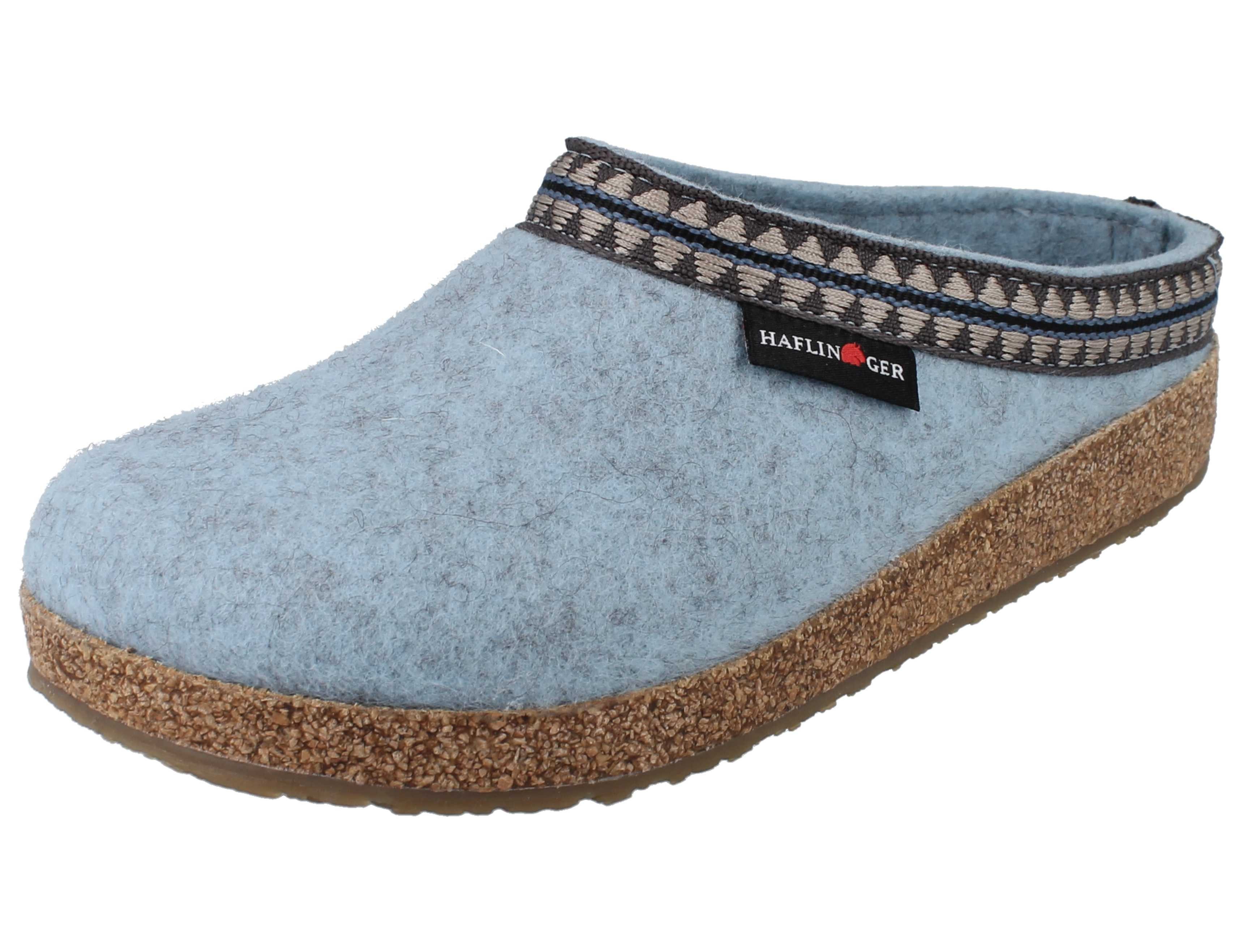 Haflinger HAFLINGER Grizzly Lucky Damen Hausschuhe eisblau Wollfilz - Größe: Clog Atmungsaktiv