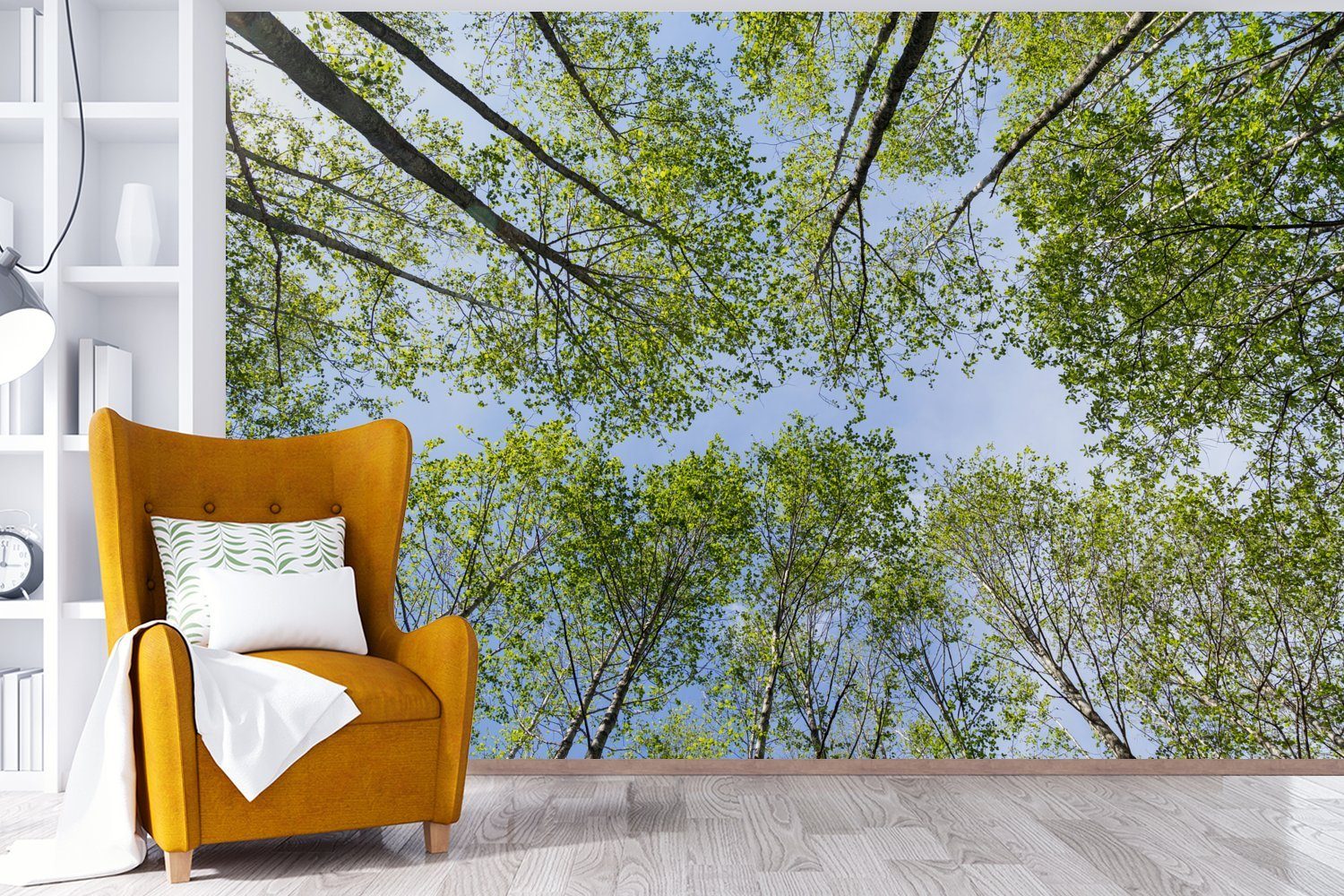 MuchoWow Fototapete Sommer - Bäume Wallpaper Wohnzimmer, (6 - für bedruckt, Schlafzimmer, St), Himmel, Vinyl Kinderzimmer, Matt, Tapete