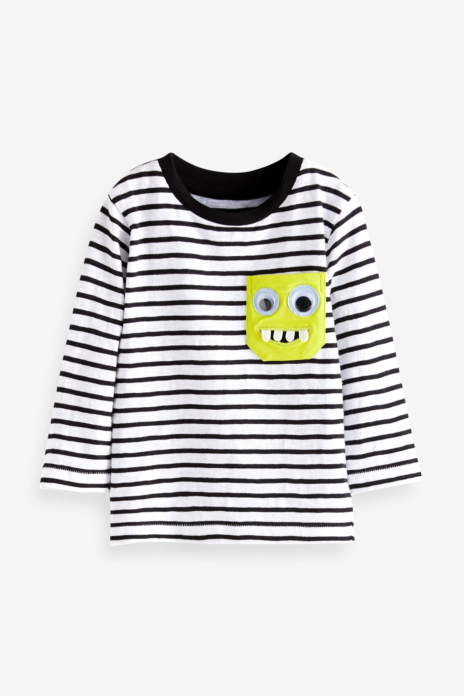 Next Langarmshirt Langärmliges T-Shirt mit Tasche (1-tlg) Black/White Stripe Monster