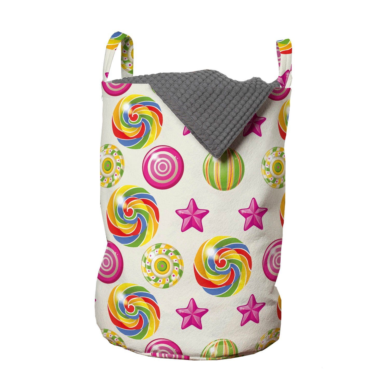 Abakuhaus Wäschesäckchen Wäschekorb mit Griffen Kordelzugverschluss für Waschsalons, Dessert Yummy Süßigkeiten Lollipop
