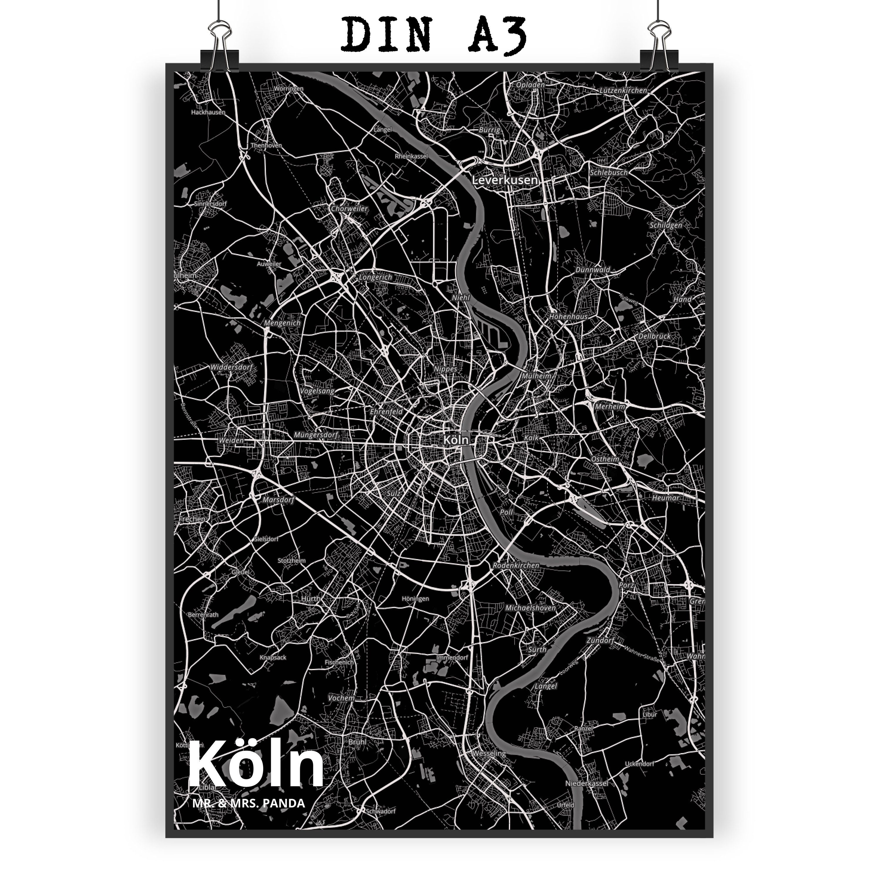 Mr. & Mrs. Panda Poster DIN A3 Köln - Geschenk, Wandposter, Raumdekoration, Wanddeko Bild, Bi, Stadt Black (1 St), Fantasievolle Designs
