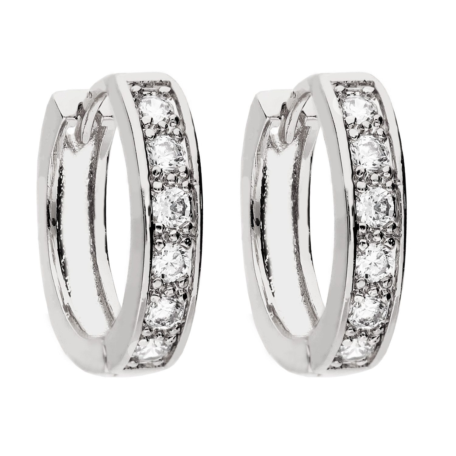 LÖB Paar Creolen Silber Damen Creolen Ohrringe Zirkonia Glitzer Steine Klein Rund (Geschenke für Frauen Damen Beste Freundin Mutter Mama Ehefrau Oma sie zum Geburtstag Schmuck Sommer, Inkl. Schmuckbox), Klappcreolen Kreolen Huggie Ohrstecker Strass Brautschmuck Braut