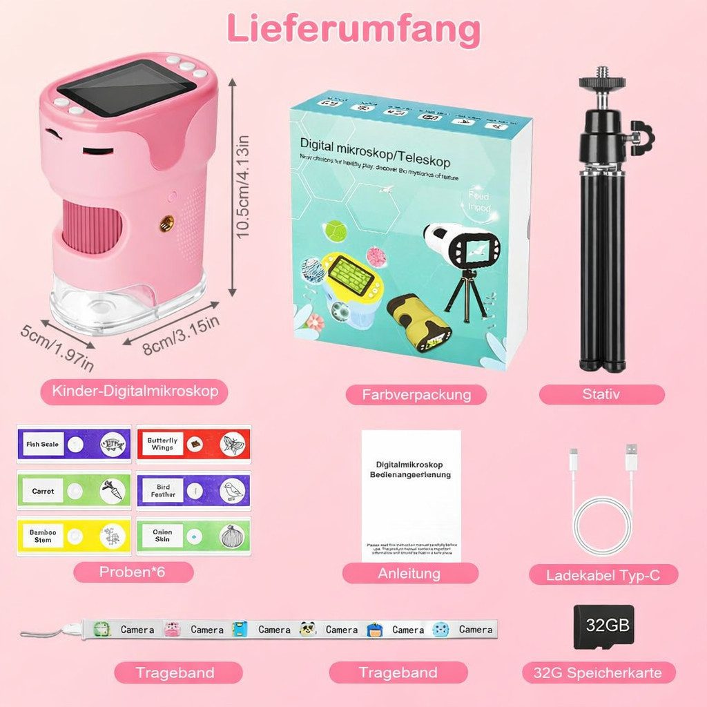 Kityhome Kindermikroskop, 1000X Digitales Handmikroskop, Mikroskop für Kinder Kindermikroskop (100x-1000x, 32G, 4K-HD-Display)