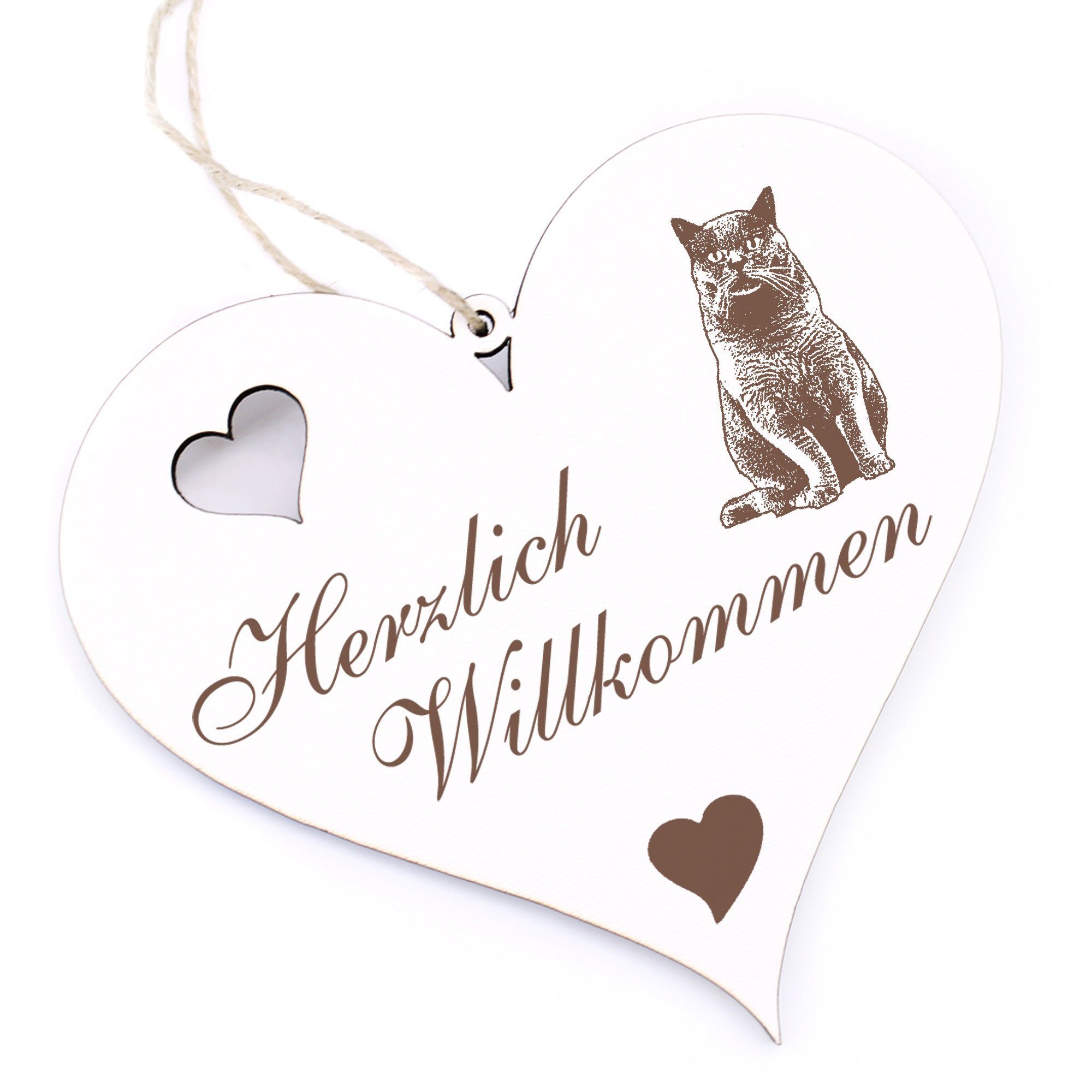 Dekolando Hängedekoration Herzlich Willkommen - BKH Britisch Kurzhaar Katze - 13x12cm