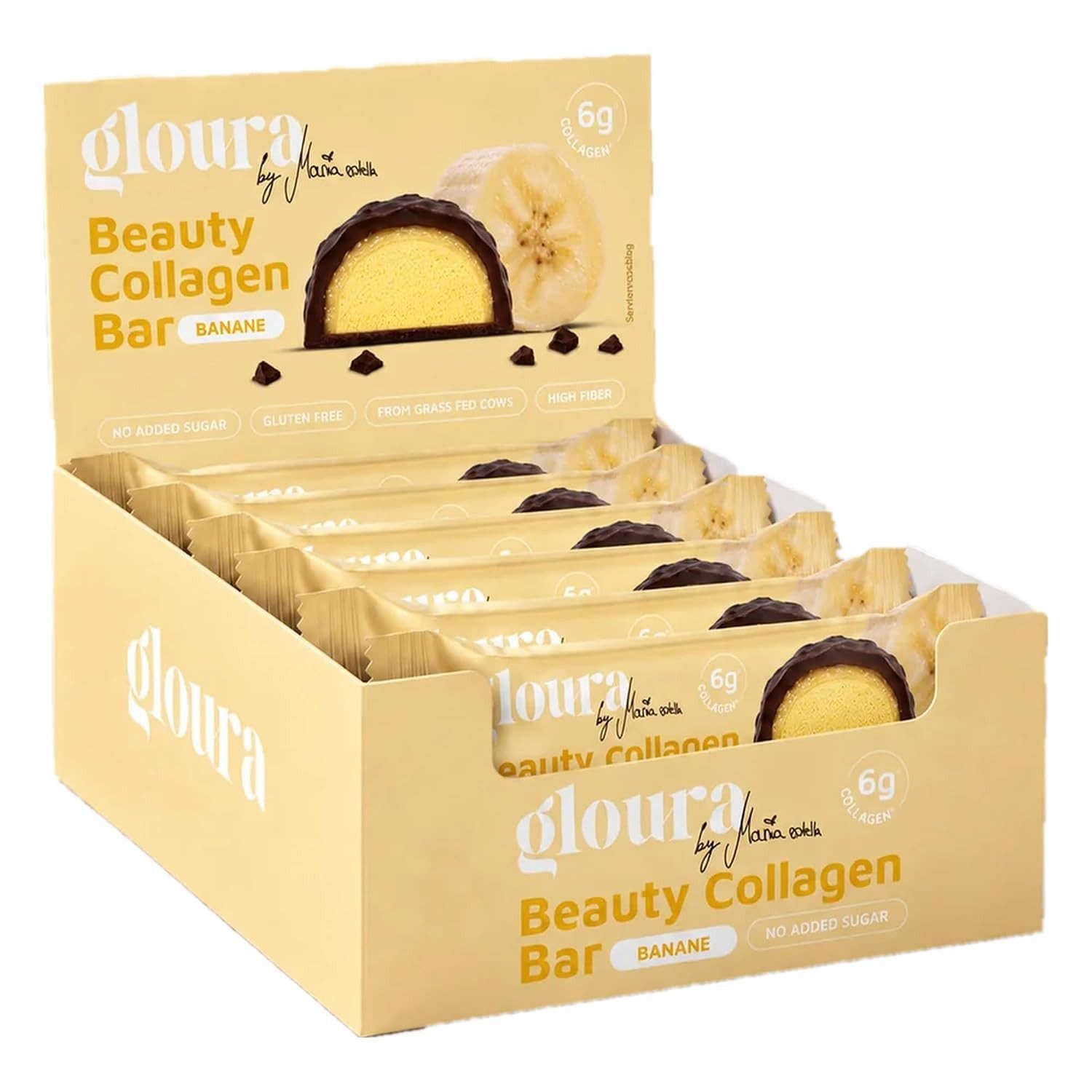 Gloura Gloura Collagenbar 12 x 50g, Schokoriegel mit 6g Kollagen Riegel, 1 er 600 g, Glutenfrei & ohne Palmöl