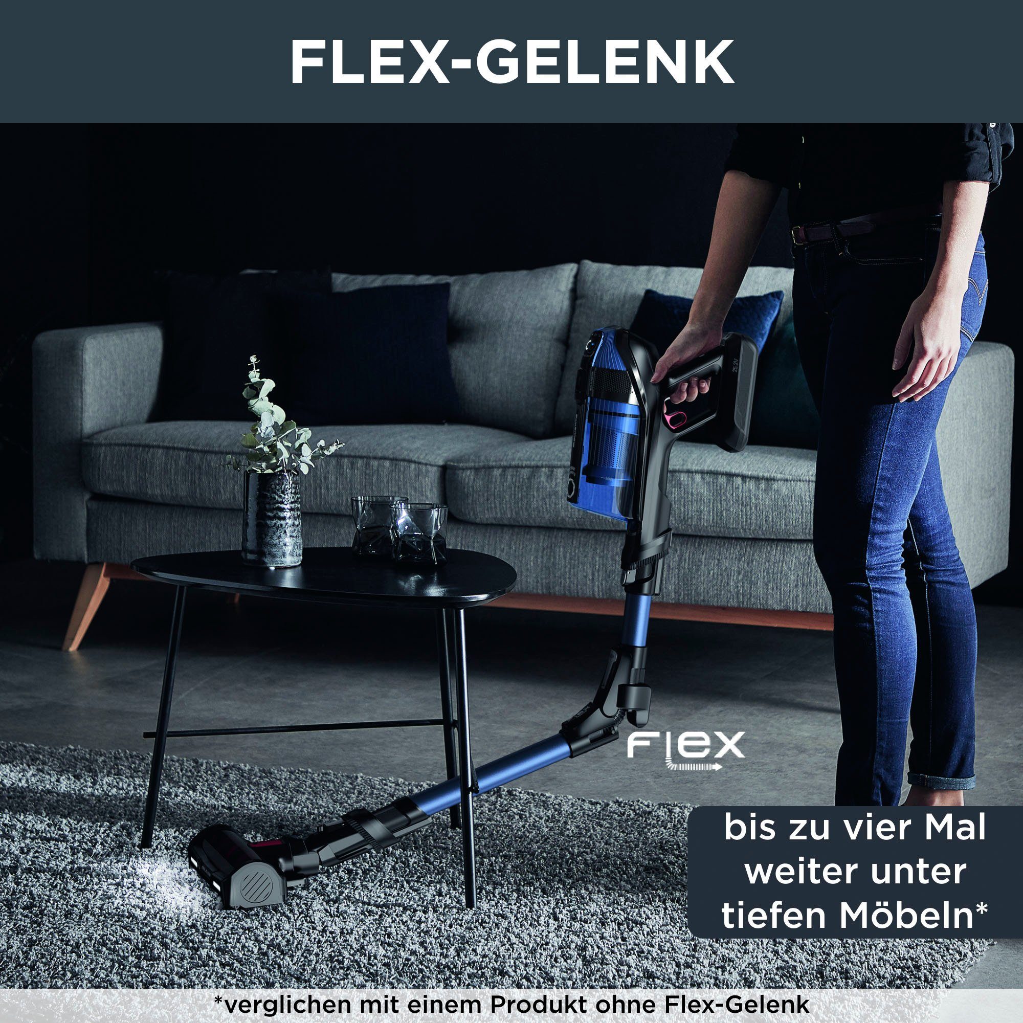 Rowenta Akku-Hand-und Stielstaubsauger RH98C8 hohes Flex-Gelenk Aqua, Aqua beutellos, Düse, Fassungsvermögen, leistungsstark, X-Force 12.60 Flex