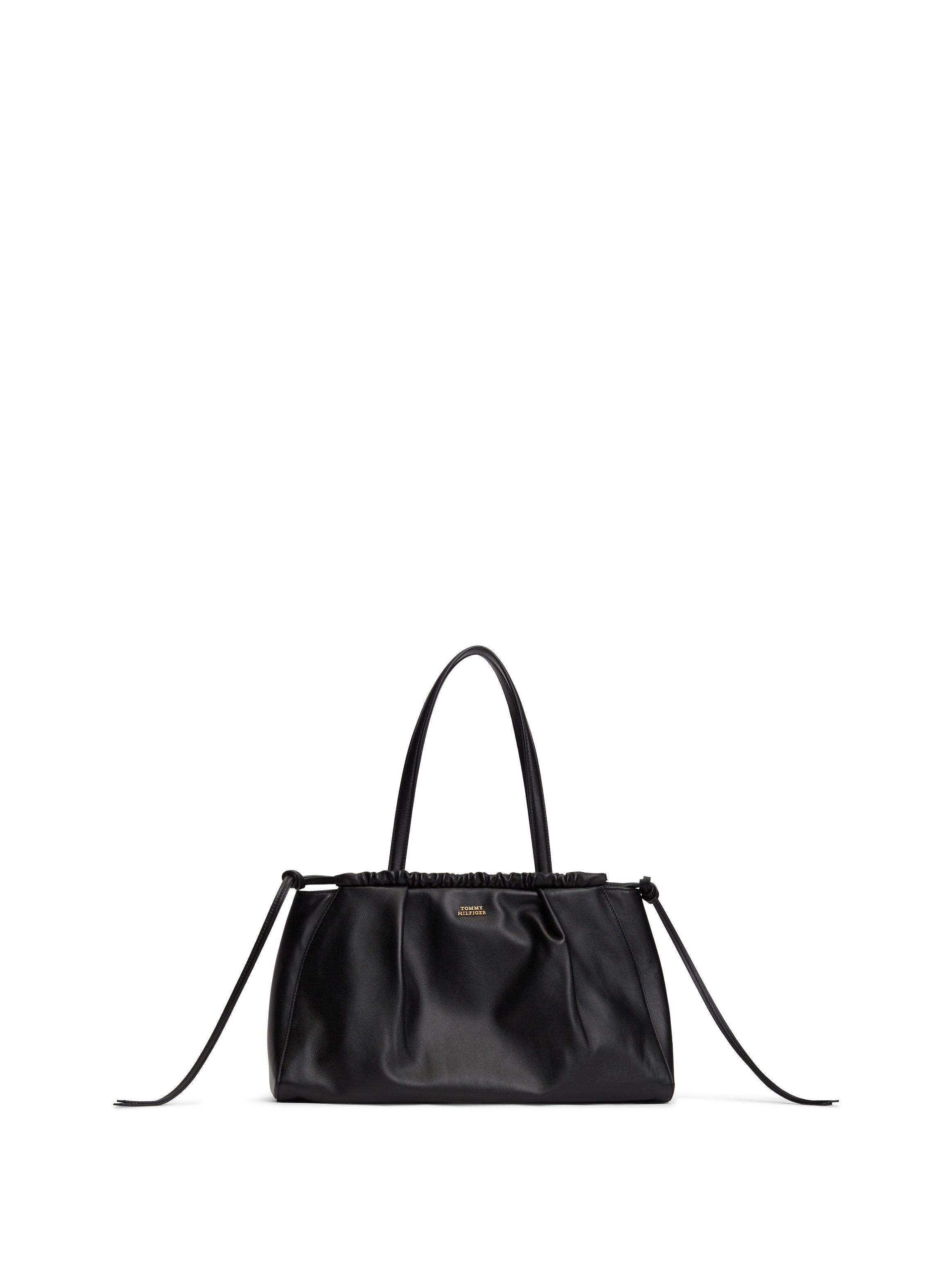 Tommy Hilfiger Hobo SOFT LEATHER HOBO, Damen Handtasche, Tragetasche mit Kordelverschuss