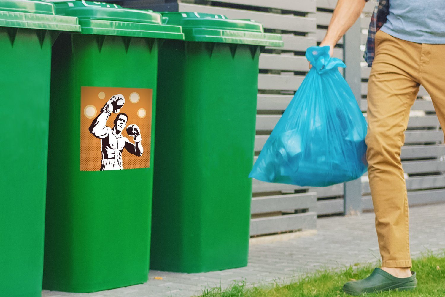(1 Abfalbehälter Eine Mannes Boxen Wandsticker Illustration Mülleimer-aufkleber, MuchoWow eines St), Mülltonne, Container, beim Sticker,