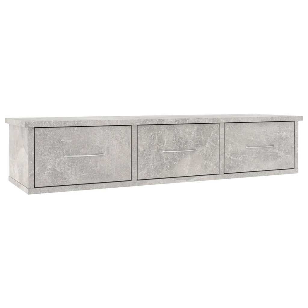 furnicato Wand-Schubladenregal Betongrau cm 88x26x18,5 Holzwerkstoff Wandregal