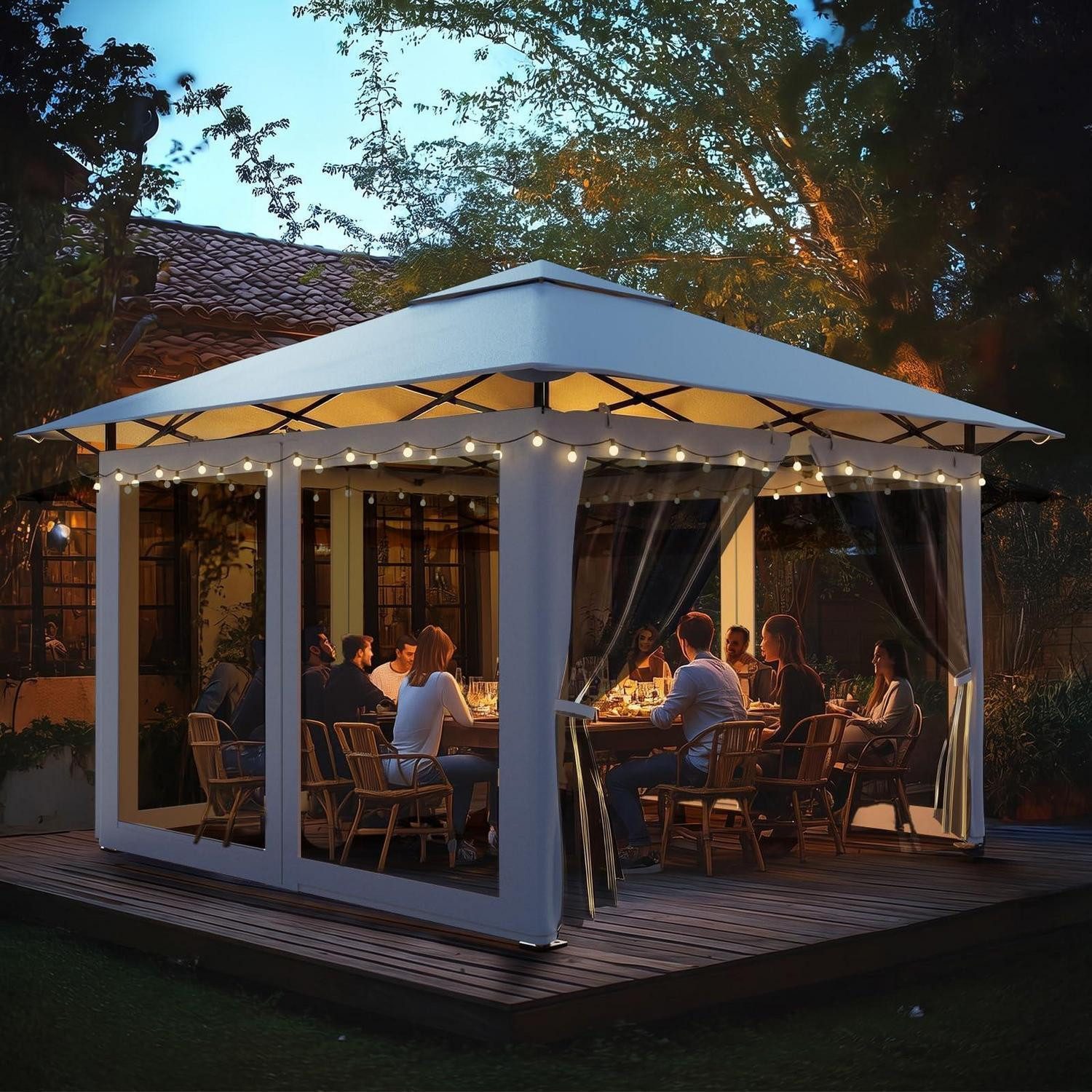LuxusKollektion Faltpavillon Gartenpavillon 3x3m faltbar mit Moskitonetz (Weiss)