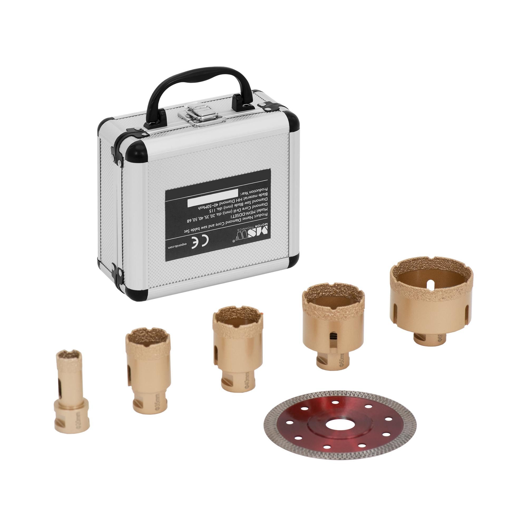 MSW Diamanttrockenbohrer Diamantbohrkronen für Winkelschleifer 7-tlg. Set 20 35 40 50 68 mm M14, Ø 68 mm