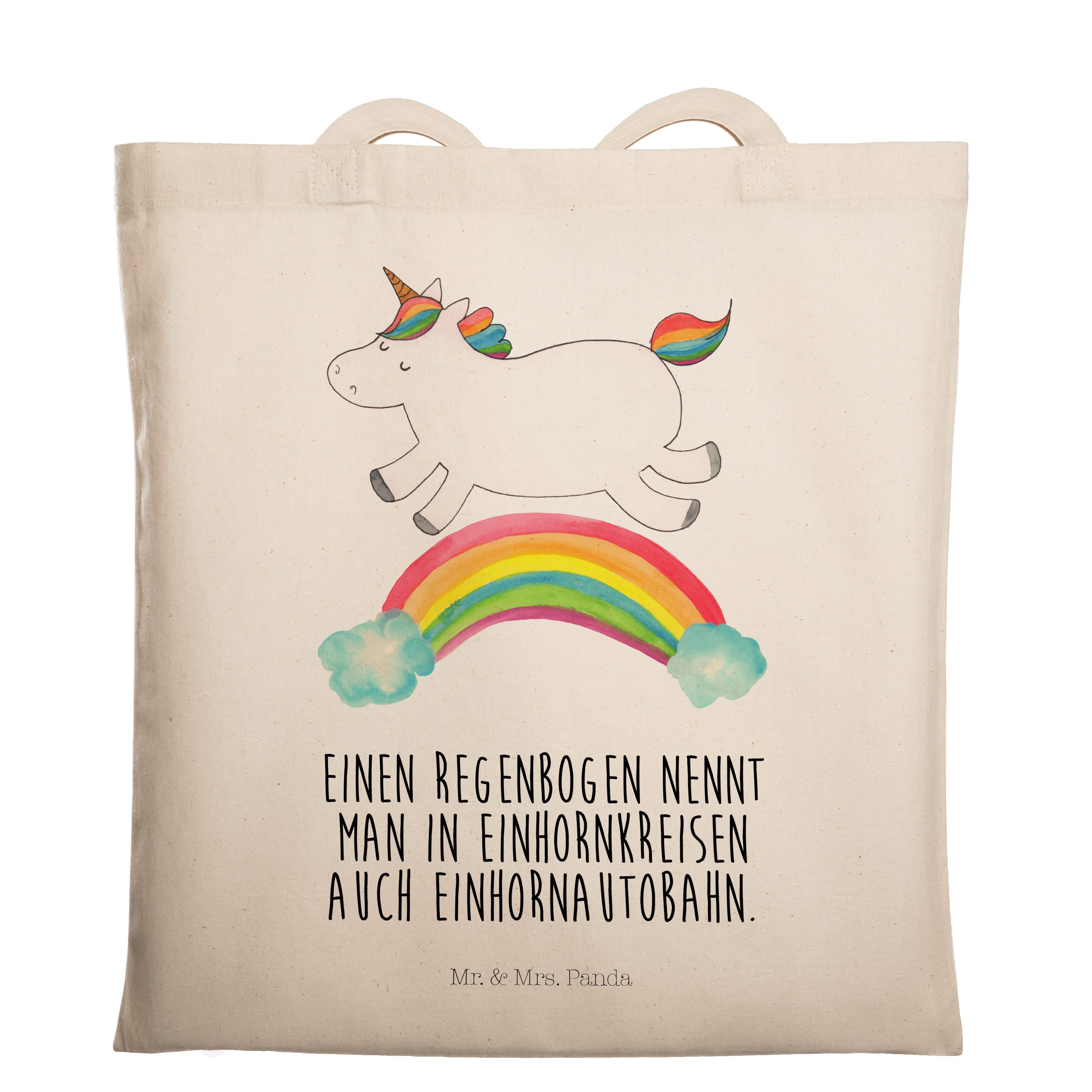 Mr. & Mrs. Panda Tragetasche Einhorn Regenbogen - Transparent - Geschenk, Erwachsenwerden, Stoffbe (1-tlg)