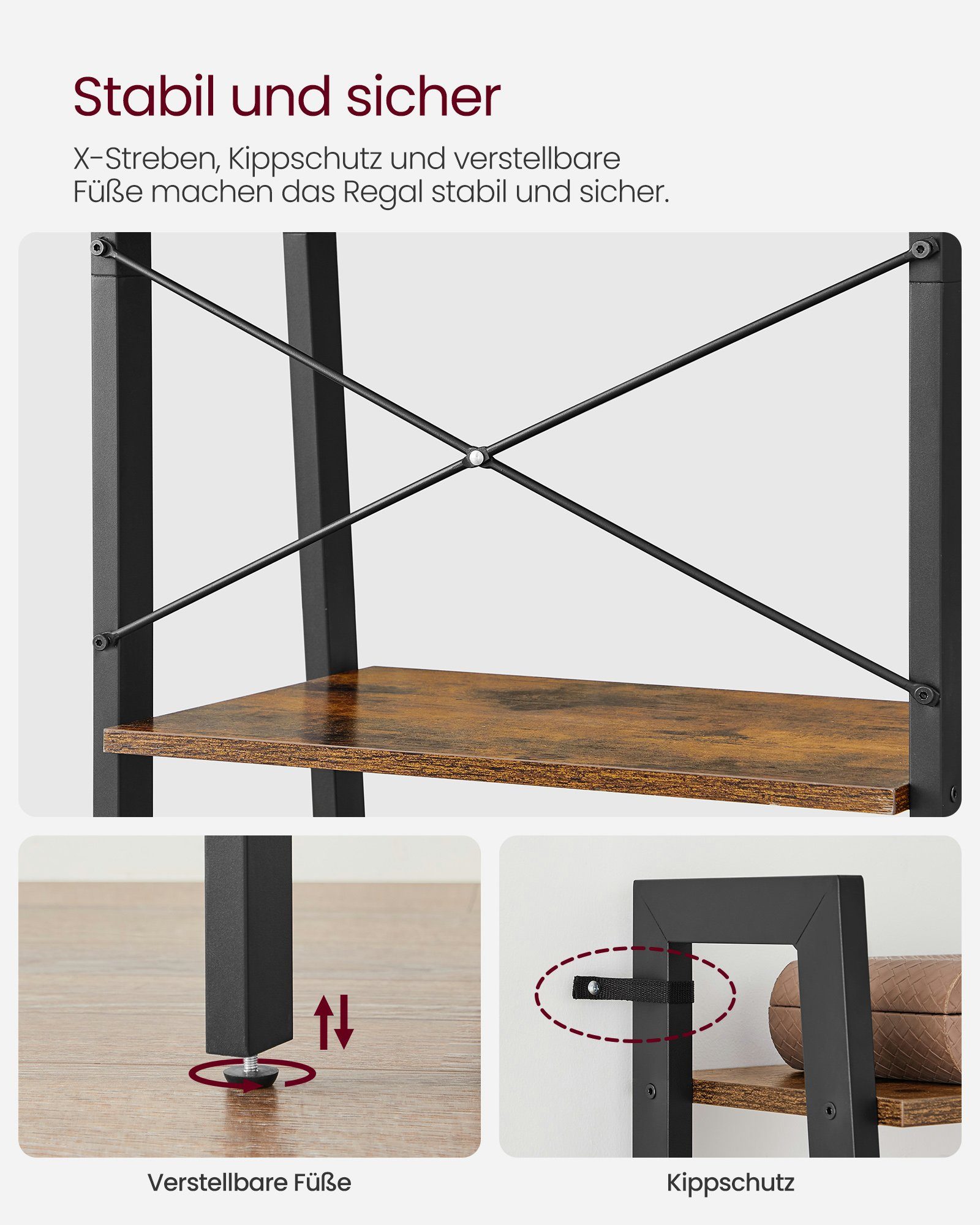 VASAGLE Standregal, Bücherregal, Leiterregal, mit 4/5 günstig online kaufen