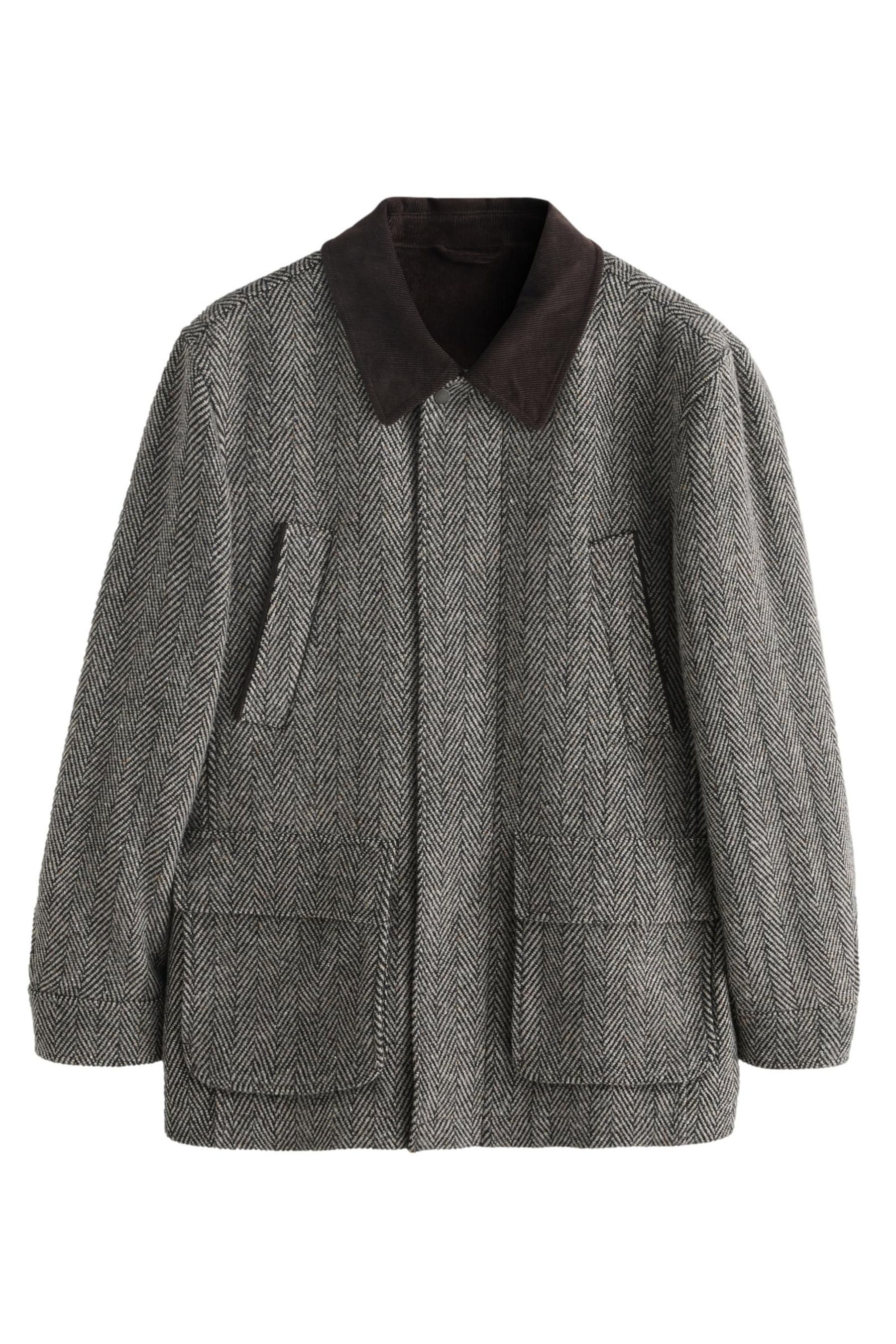 Wollmantel Steppjacke mit Cordkragen und Fischgrätmuster