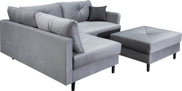 COLLECTION AB Ecksofa Reina L-Form, Ottomane beidseitig, 4 Rückenkissen & 2 Zierkissen, Massivholz-Füße