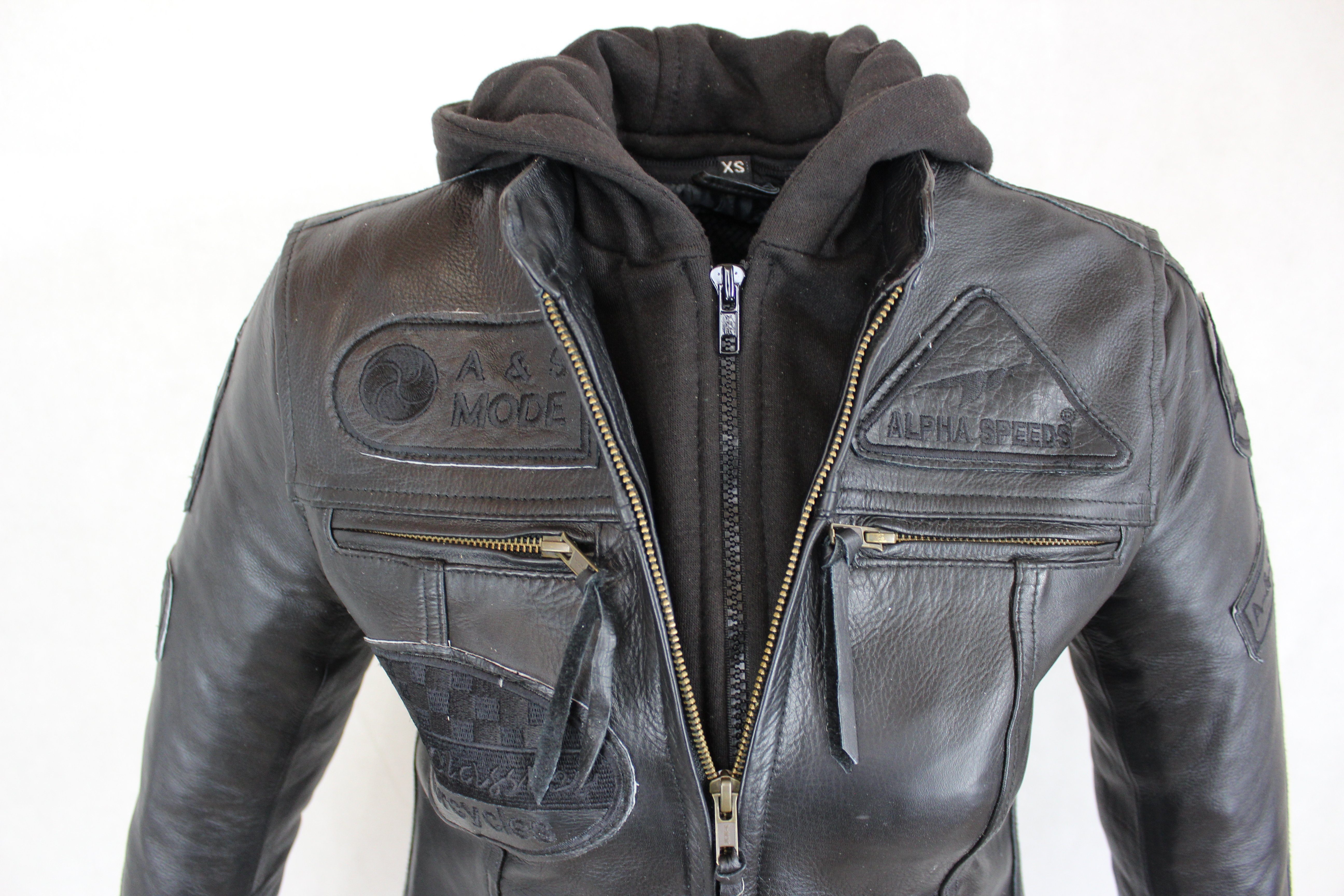 Lammleder, einem Biker trennbaren Lederjacke weichem aus Damen Speeds Jacke Schwarz Freizeit Highway (mit Protektoren inklusive Kapuze) einem Motorradjacke Alpha