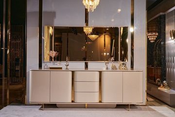 JVmoebel Anrichte Wohnzimmer Anrichte Spiegel Material Holz mit Metall Stil Modern Beige (2 St., Anrichte + Spiegel), Made in Europa