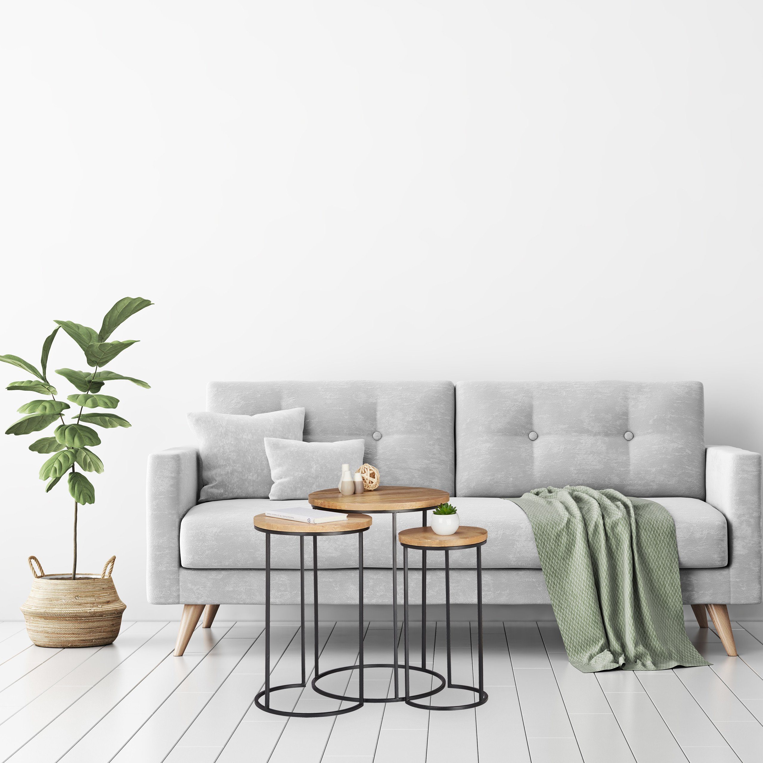relaxdays Satztisch Beistelltisch 3er Set Mangoholz günstig online kaufen