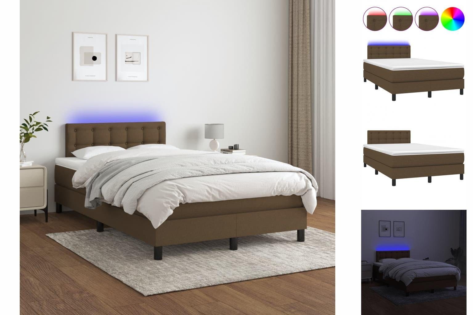 vidaXL Bettgestell Boxspringbett mit Matratze LED Dunkelbraun 120x200 cm  Stoff Bett Bett