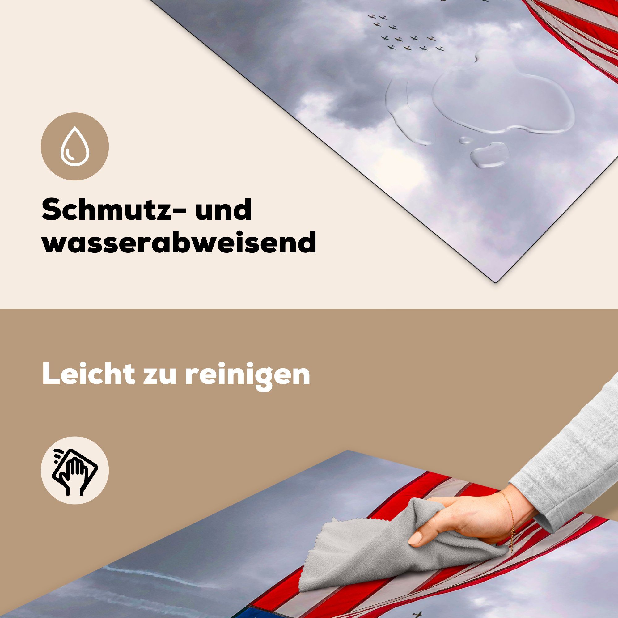 (1 Vinyl, Amerika Herdblende-/Abdeckplatte Flagge, Arbeitsplatte MuchoWow cm, tlg), - - 78x78 Flugzeuge Ceranfeldabdeckung, für küche