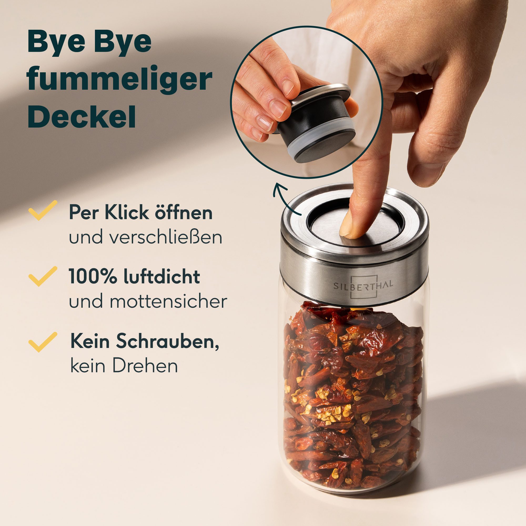 SILBERTHAL Gewürzbehälter Gewürzglas 150ml 12er Set mit Klickdeckel, Glas, Edelstahl, (12er Set 150ml, 12-tlg) – Bild 3 von 5
