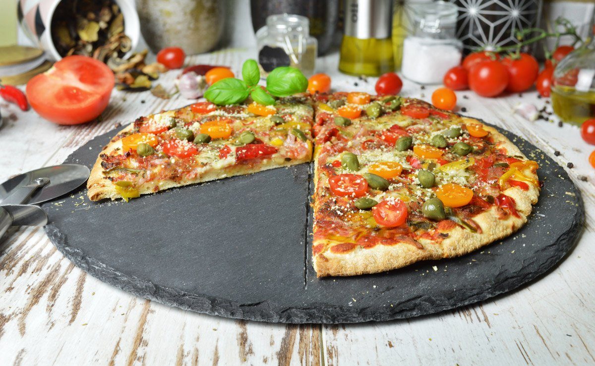 Sendez Pizzateller ø36cm aus Pizzabrett mit Schiefer Pizzaschneidebrett Pizzaschneider