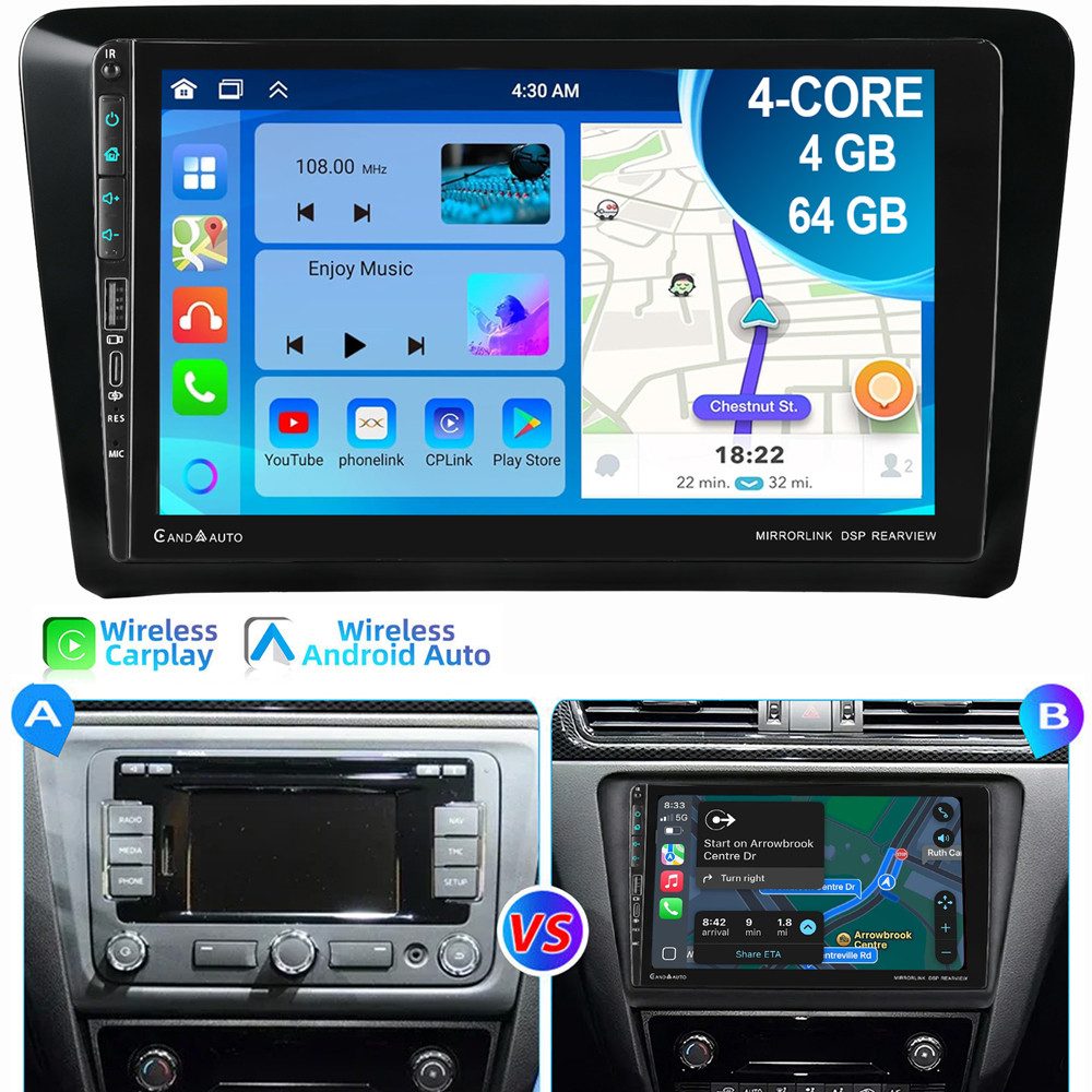 ESSGOO Für Skoda Rapid Spaceback 2012-2020 Android 15 Carplay Navi WIFI Autoradio (RDS, Digitalradio (DAB), FM, AM)
