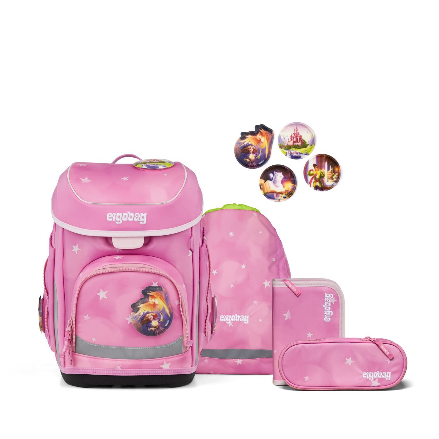 ergobag Schulranzen Schulranzen-Set CUBO WolkenzauBär 5-teilig, 25/26 (5-teilig), ergonomisch, höhenverstellbar, Your-Size-System, ab 1. Klasse