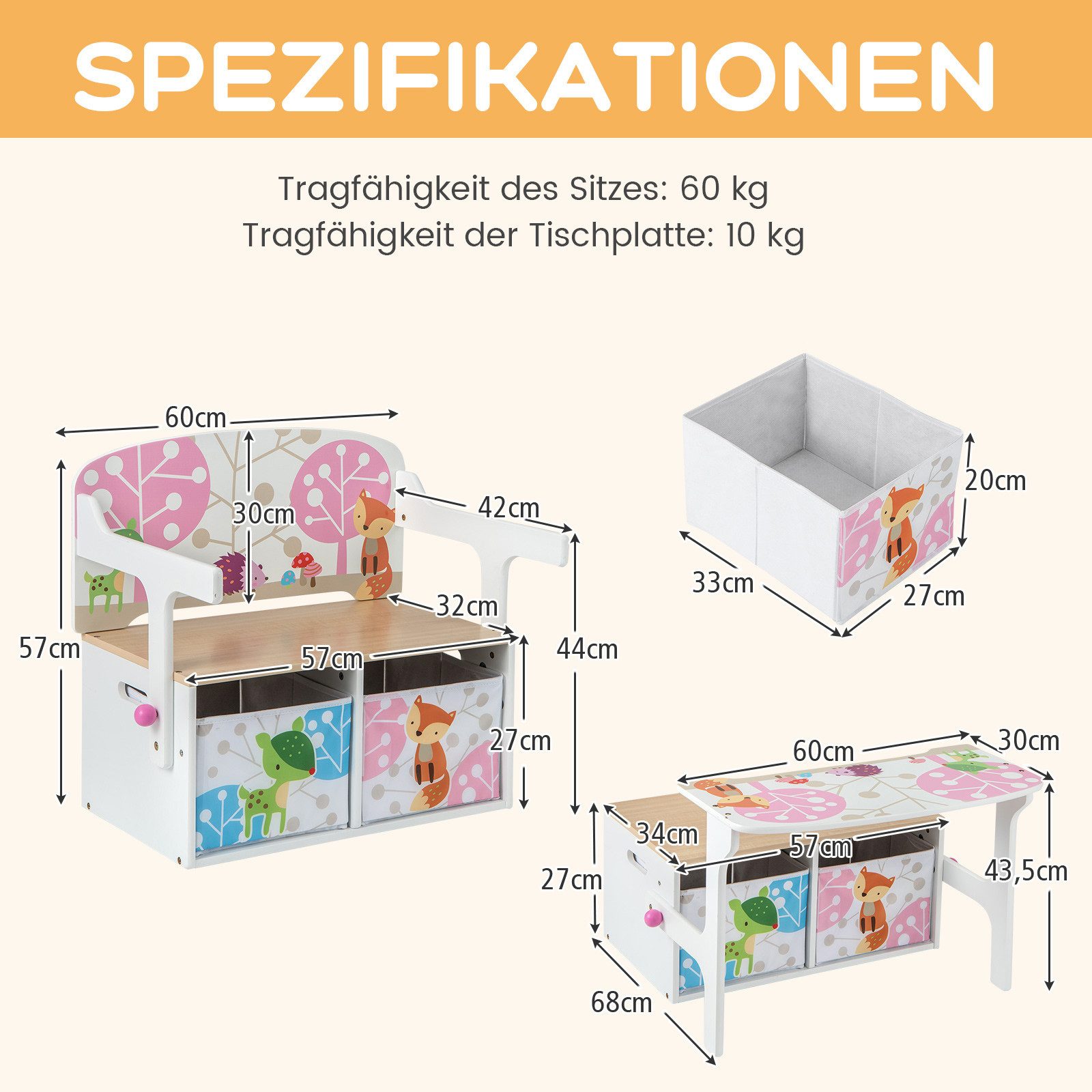 COSTWAY Truhenbank, 3 in 1 Kinder günstig online kaufen