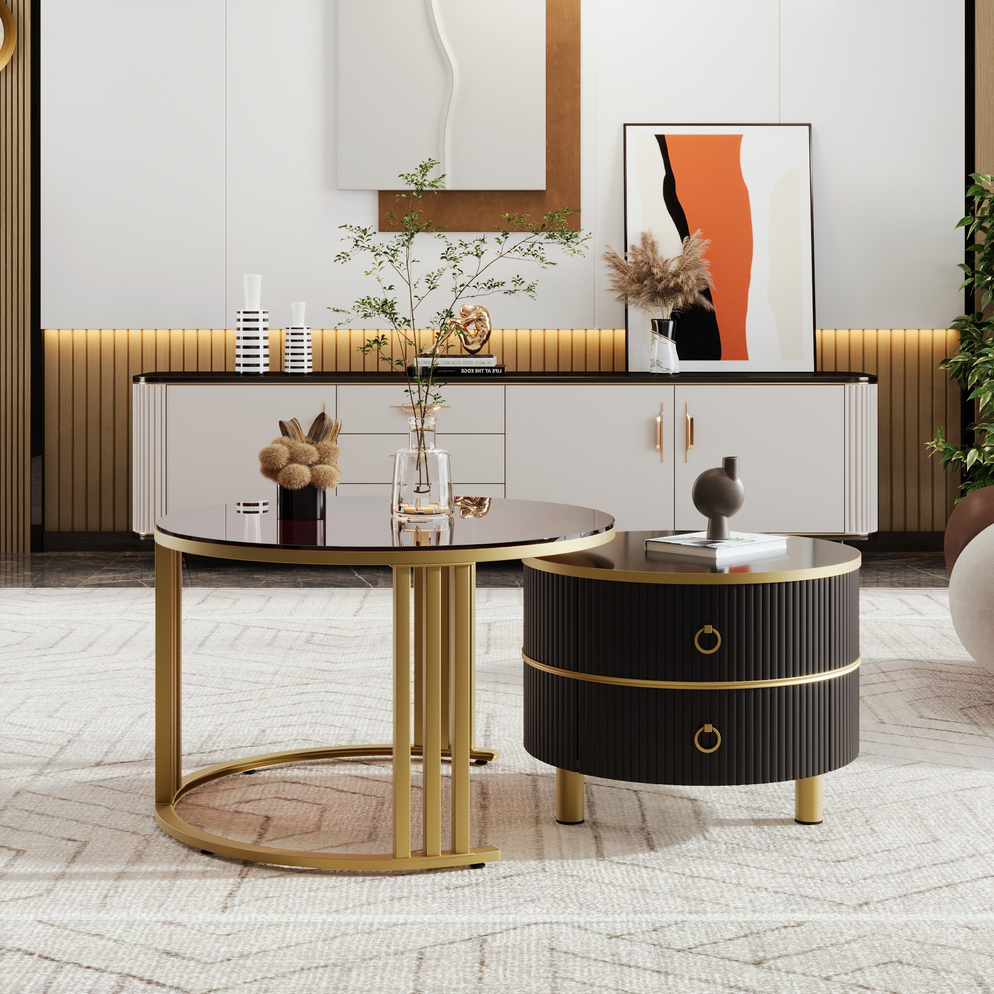 OKWISH Couchtisch 2-in-1 runder Couchtisch (Satztisch günstig online kaufen