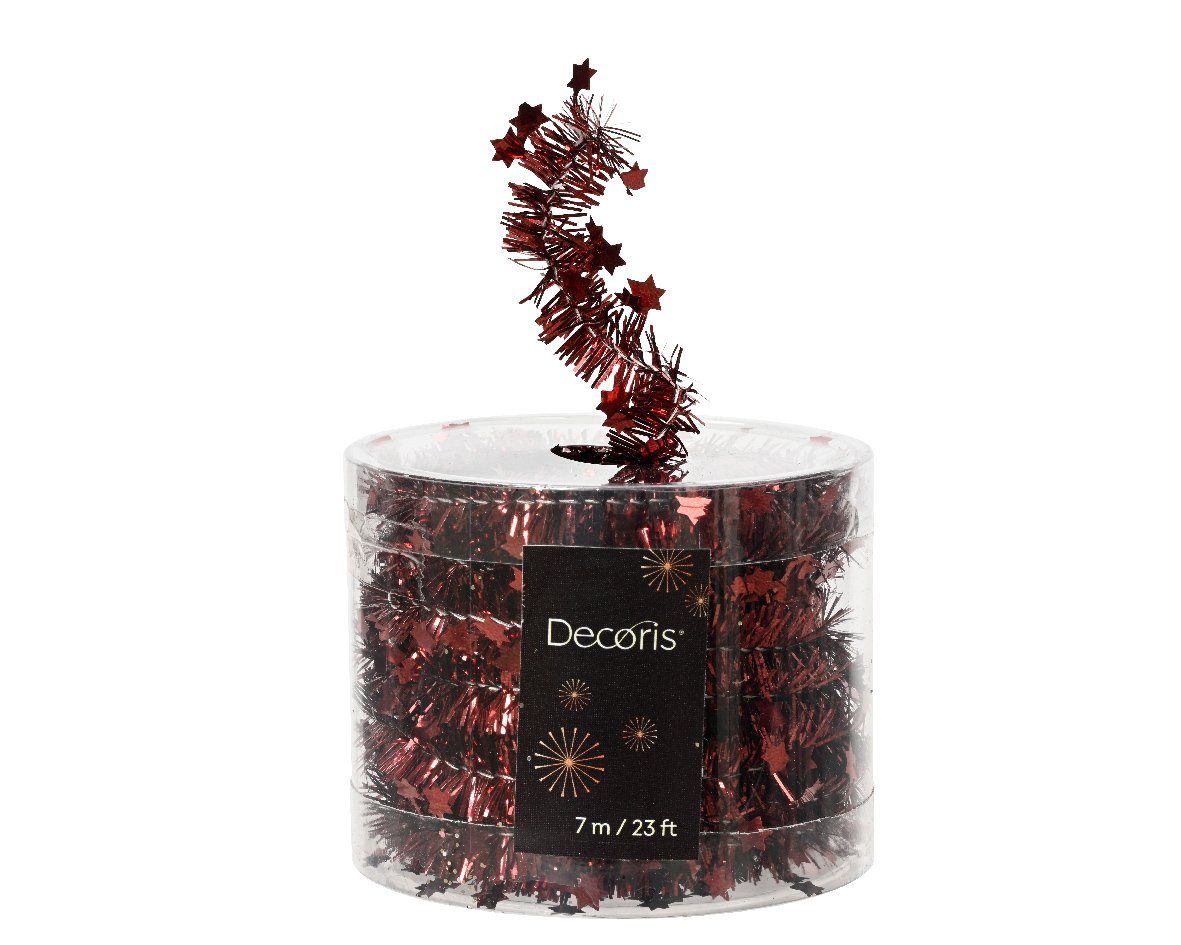 Decoris season decorations Girlanden, Weihnachtsgirlande Lametta mit Sternen 3cm x 7m - Ochsenblut