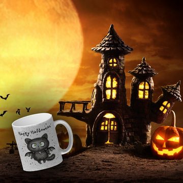 speecheese Tasse Happy Halloween Glitzer-Kaffeebecher mit schwarzer Fledermaus-Katze