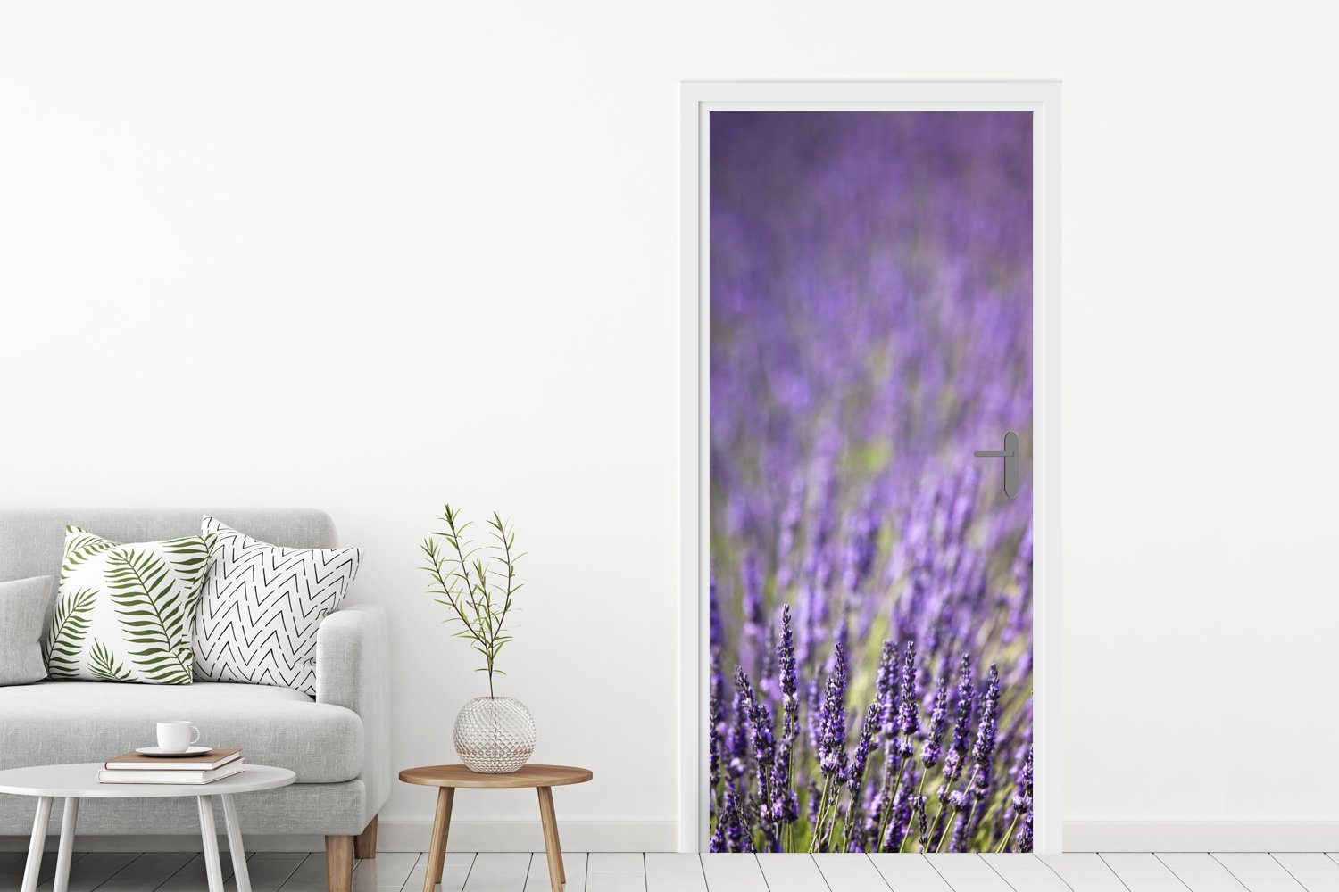 MuchoWow Türtapete Nahaufnahme Lavendelfeldes, (1 75x205 cm Matt, Tür, lilafarbenen eines bedruckt, Türaufkleber, St), Fototapete für