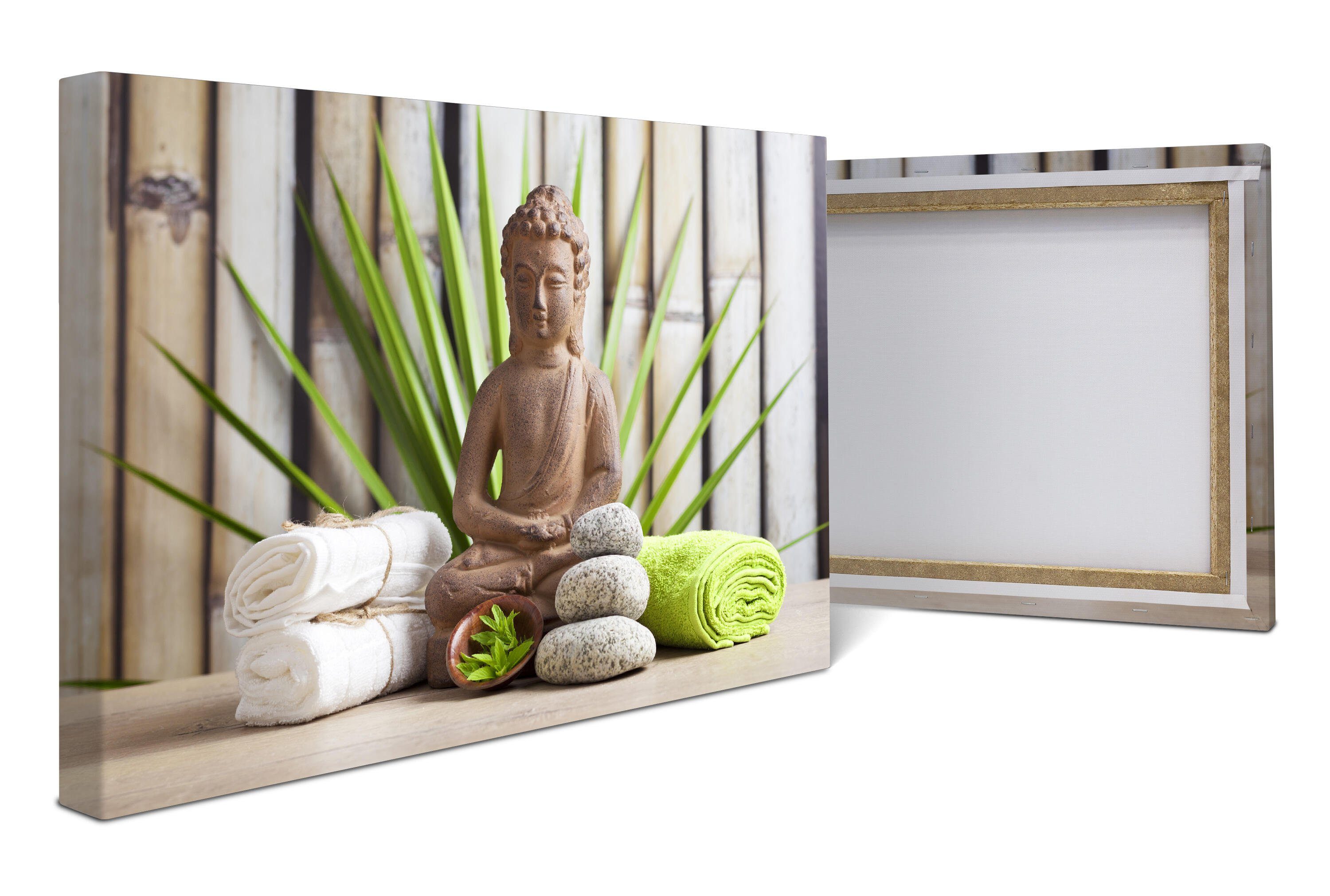 wandmotiv24 Leinwandbild Buddha und Wellness, (1 versch. Leinwandbilder Größen sauna Wanddeko, St), Wandbild, Wellness in