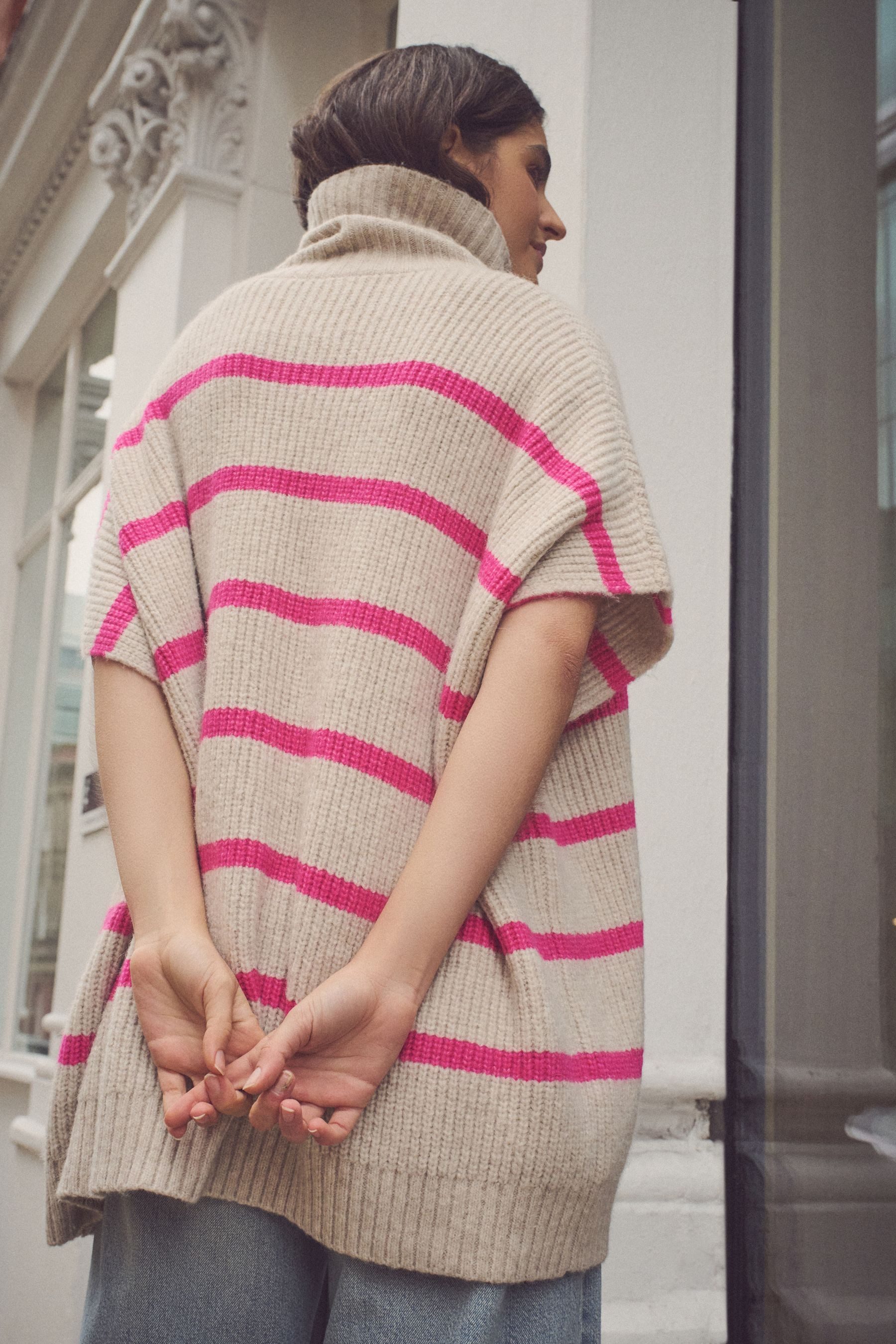 Next Strickponcho Gestrickter Rollkragen-Poncho mit Alpakawolle günstig online kaufen
