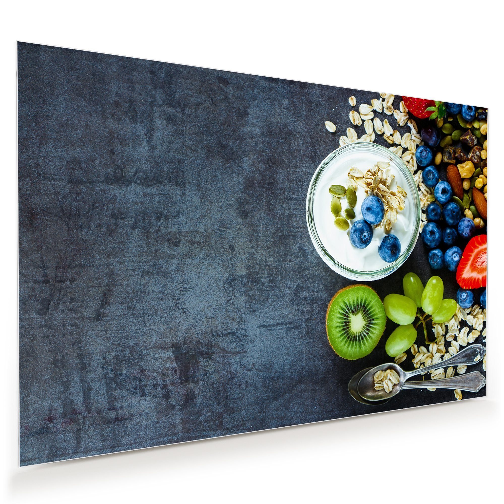 Primedeco Glasbild Wandbild Kiwi und Beeren mit Aufhängung, Cerealien