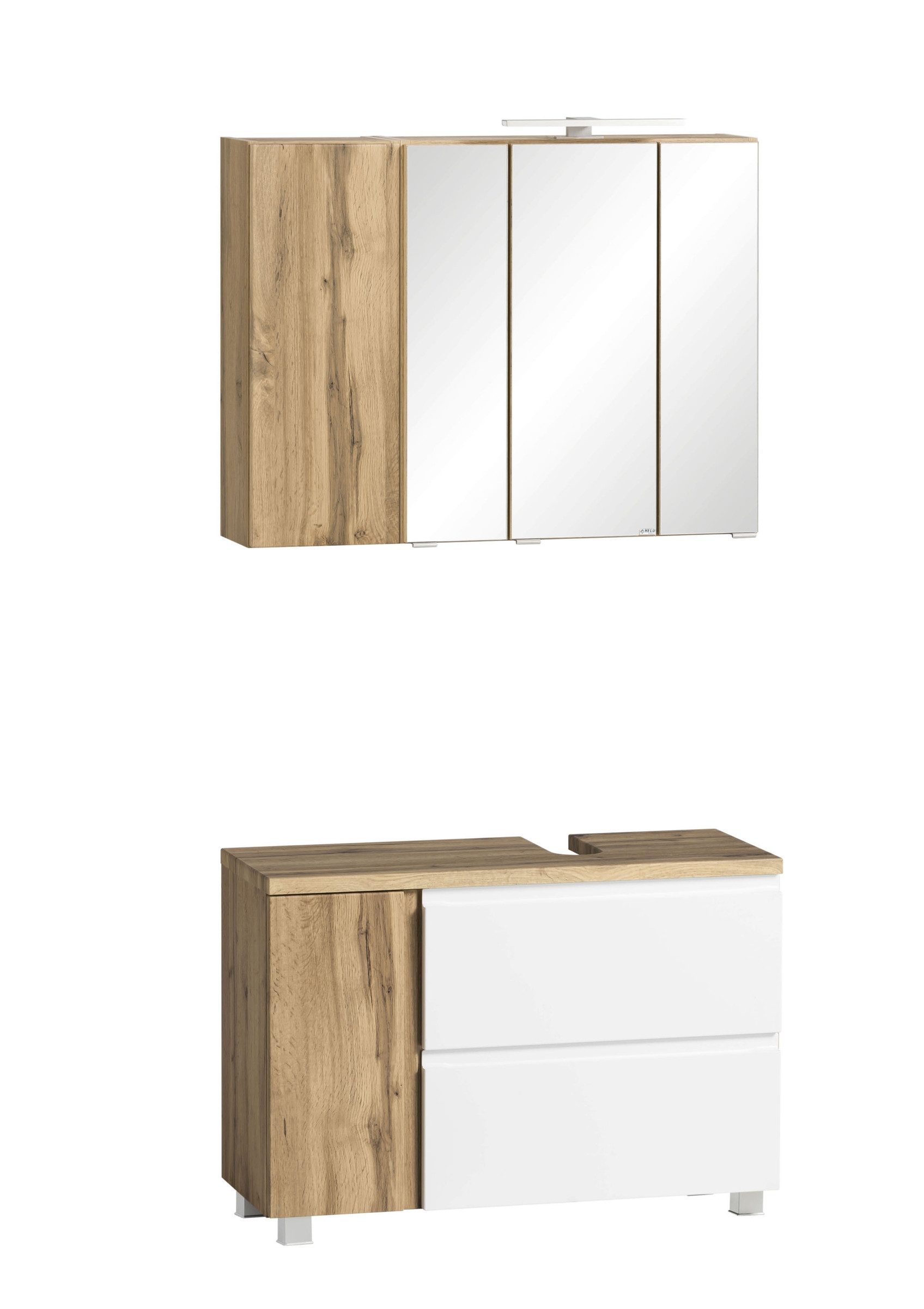HELD MÖBEL Badmöbel-Set (2-tlg) in matt-weiß / Wotaneiche-Dekor, (2-tlg)