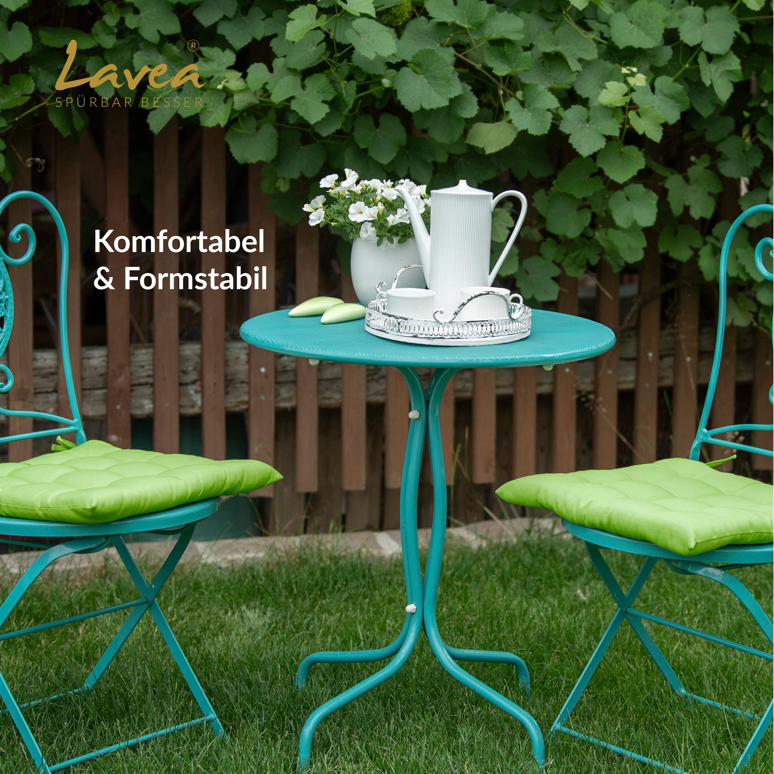 Lavea Stuhlkissen MONACO - weich gepolsterten Sitzkissen Set (4er & 8er), 40x40x3 cm, mit Stoffbändern, Indoor & Outdoor, für Garten & Balkon